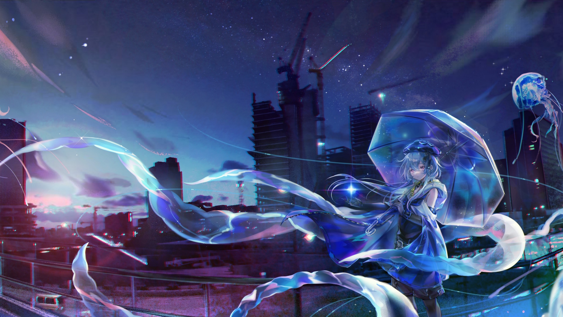 Mizuki with umbrella and tentacles in Arknights HD Wallpaper