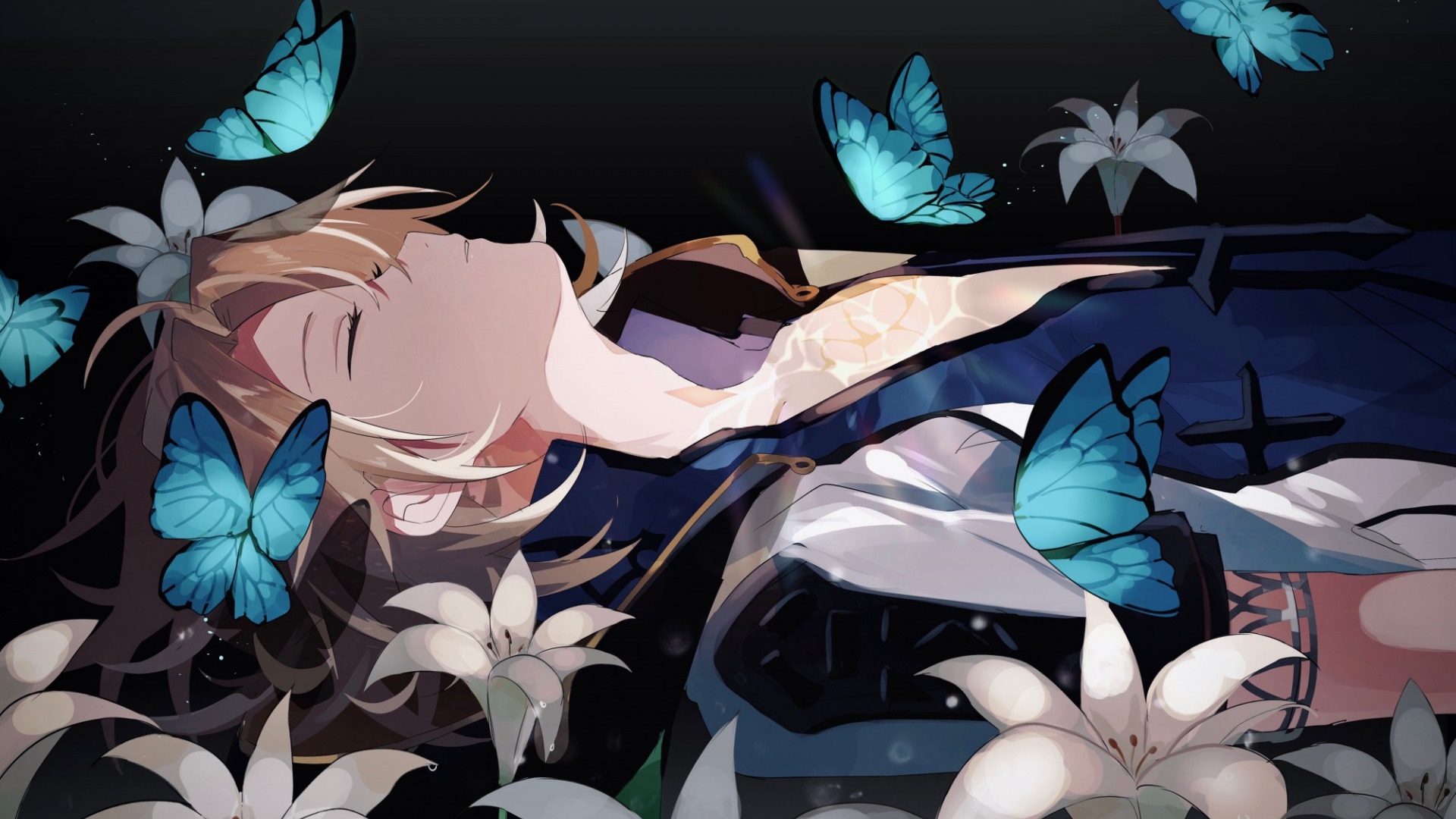 Genshin Impact Albedo with Butterflies and Flowers HD Wallpaper