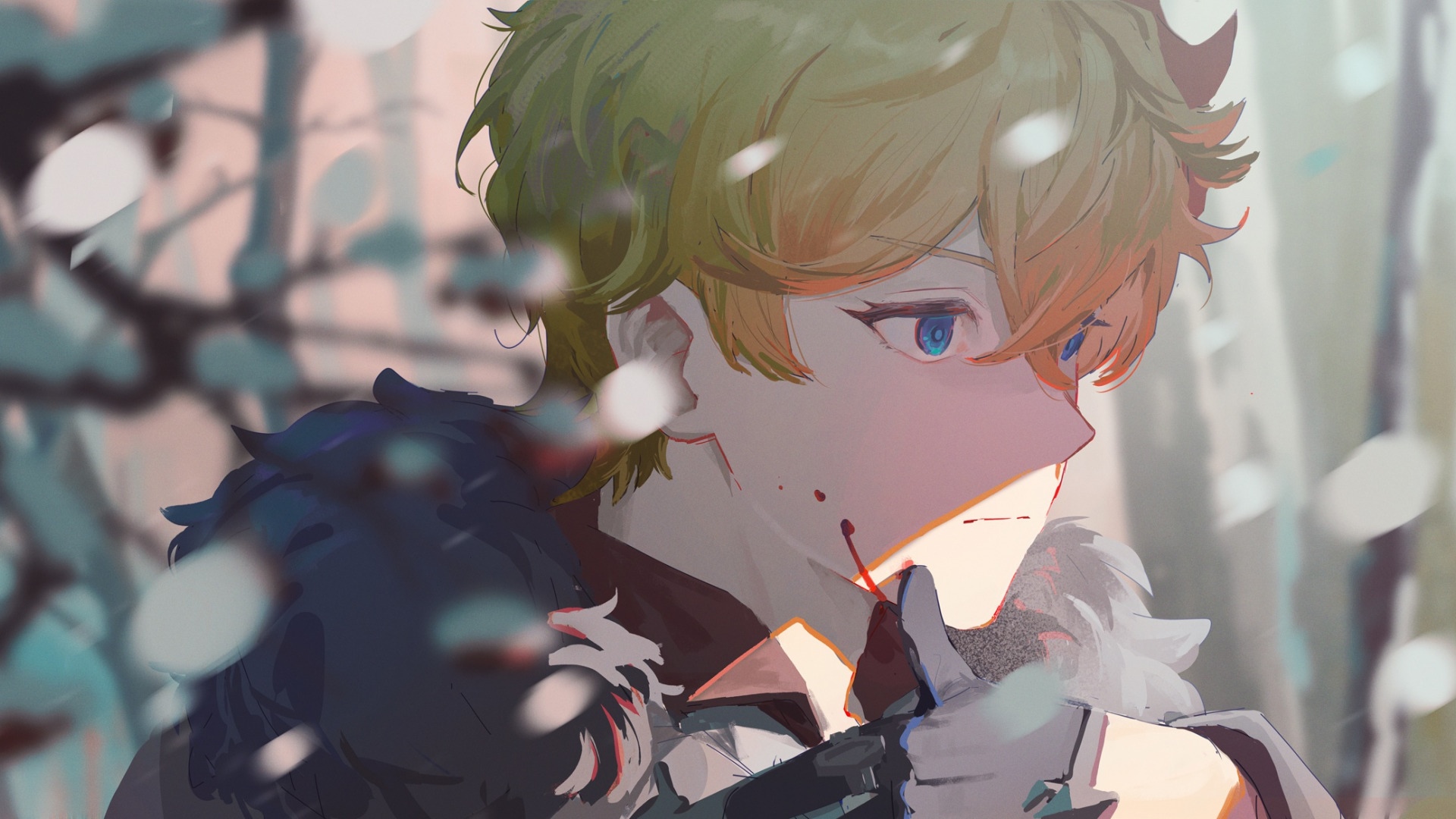 Tartaglia with blood on his face in the snow HD Wallpaper