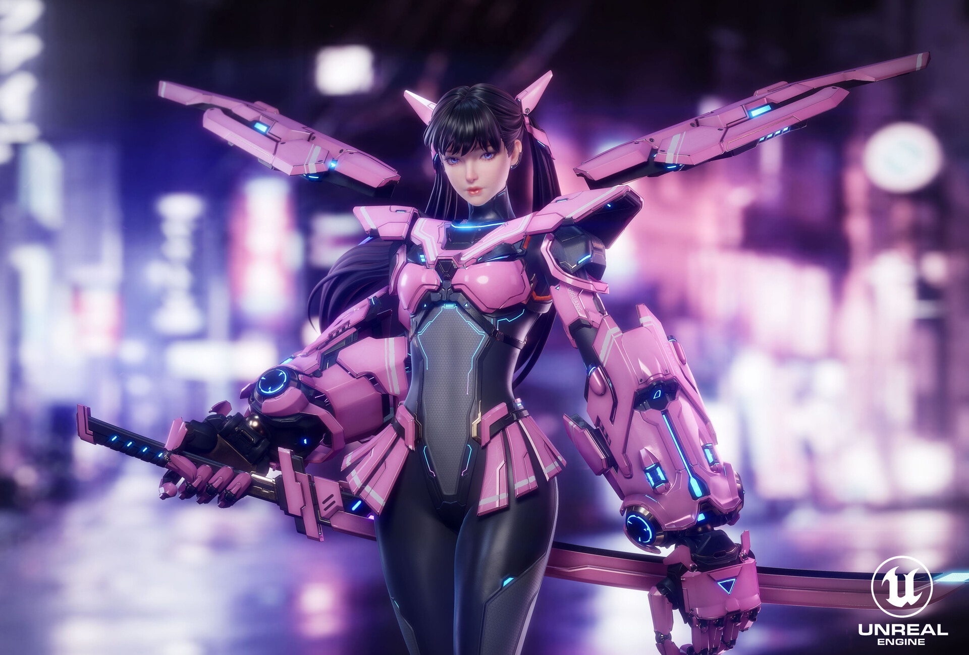 JiaNan in pink mecha armor with sword HD Wallpaper