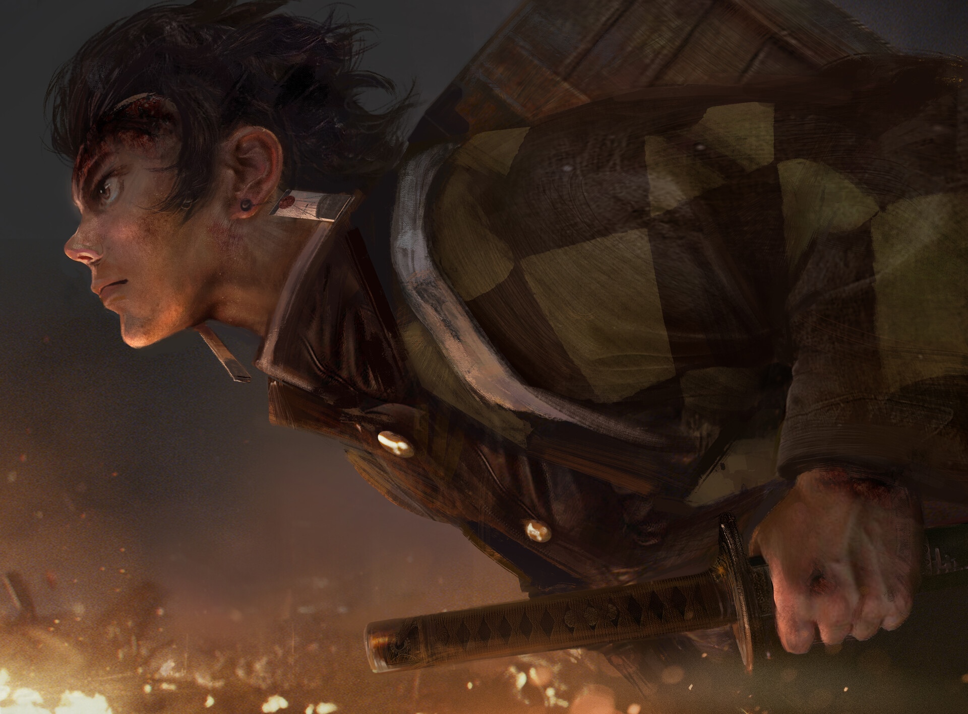 Kamado Tanjiro with Katana by Bruce Zhang HD Wallpaper