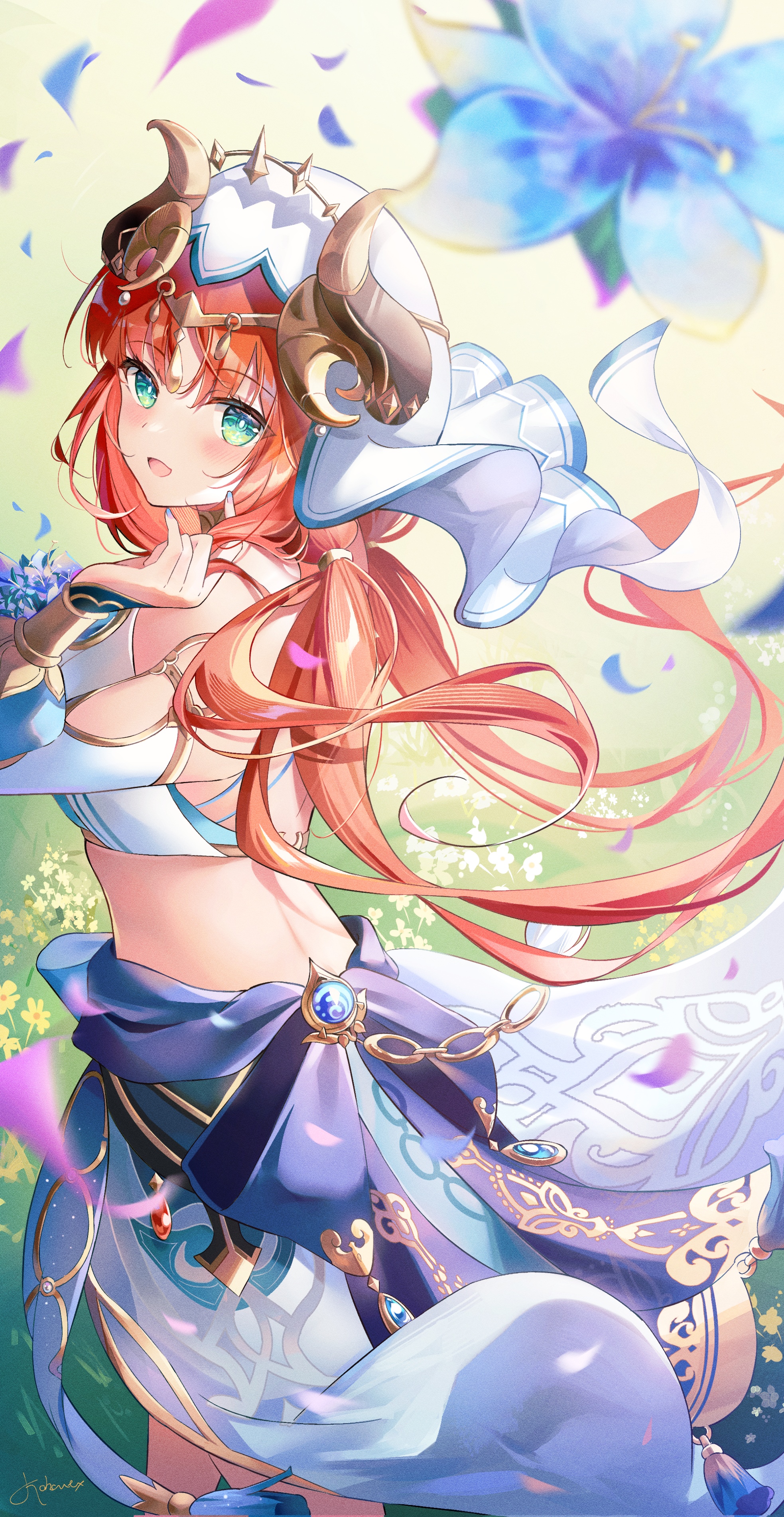 Nilou from Genshin Impact dancing with flowers HD Phone Wallpaper