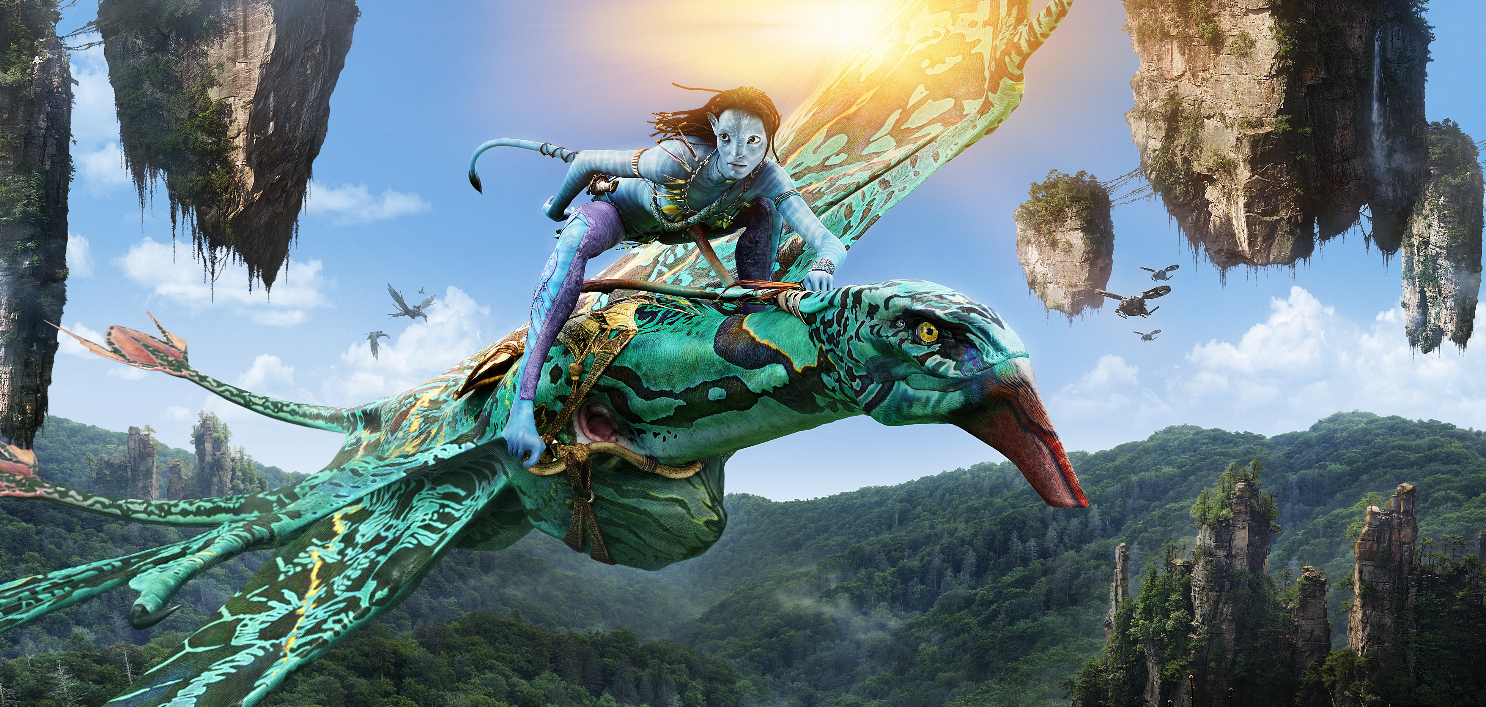 4K Avatar Neytiri rides a Banshee over Pandora HD Wallpaper