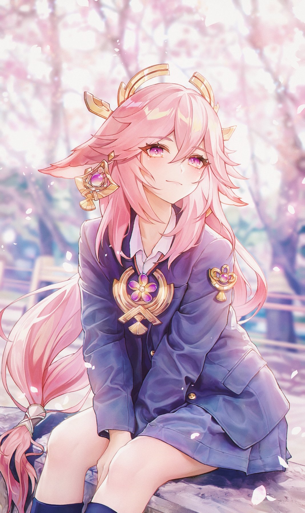 Yae Miko from Genshin Impact with pink hair HD Phone Wallpaper