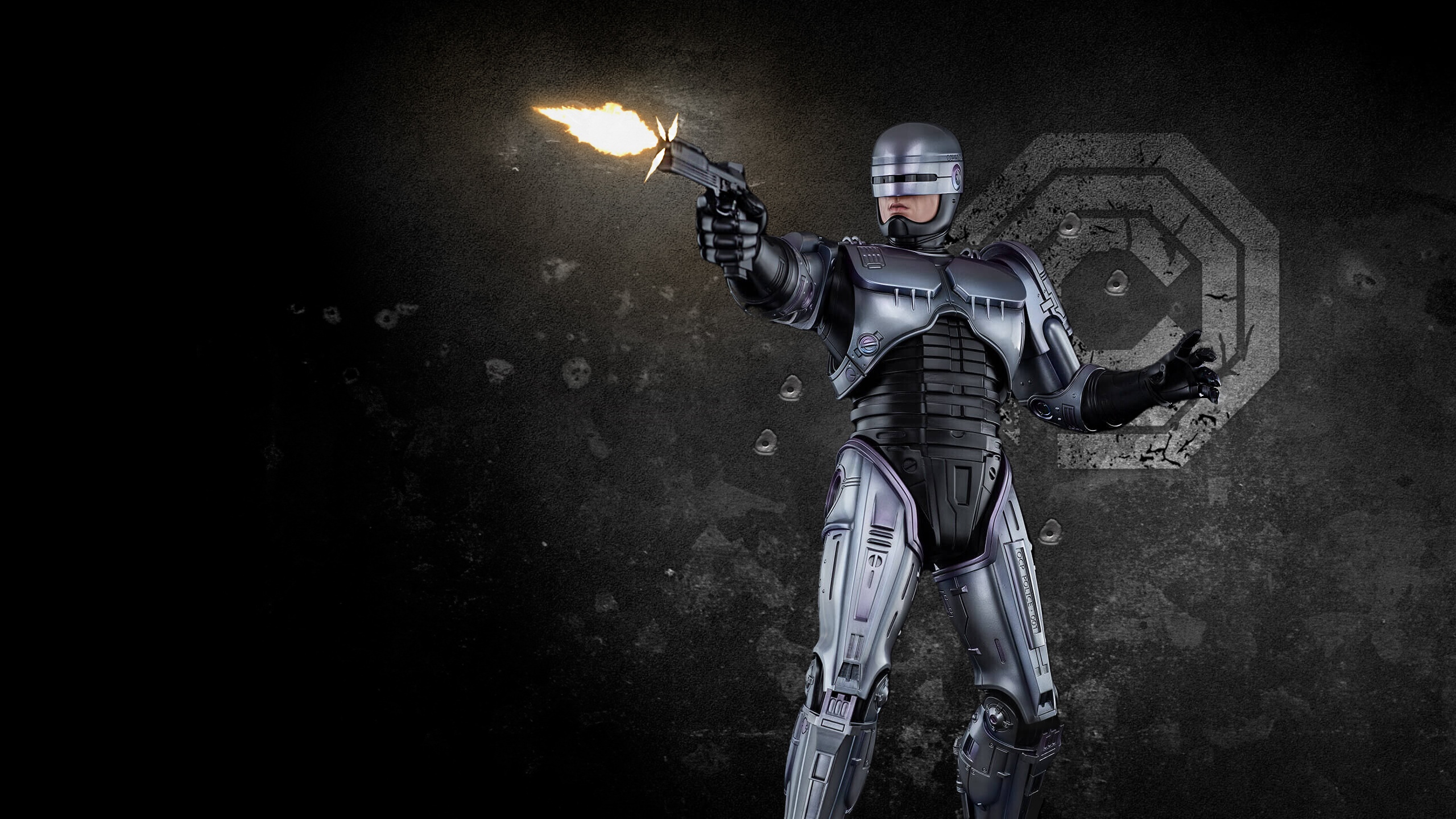 RoboCop firing his gun in front of a target HD Wallpaper