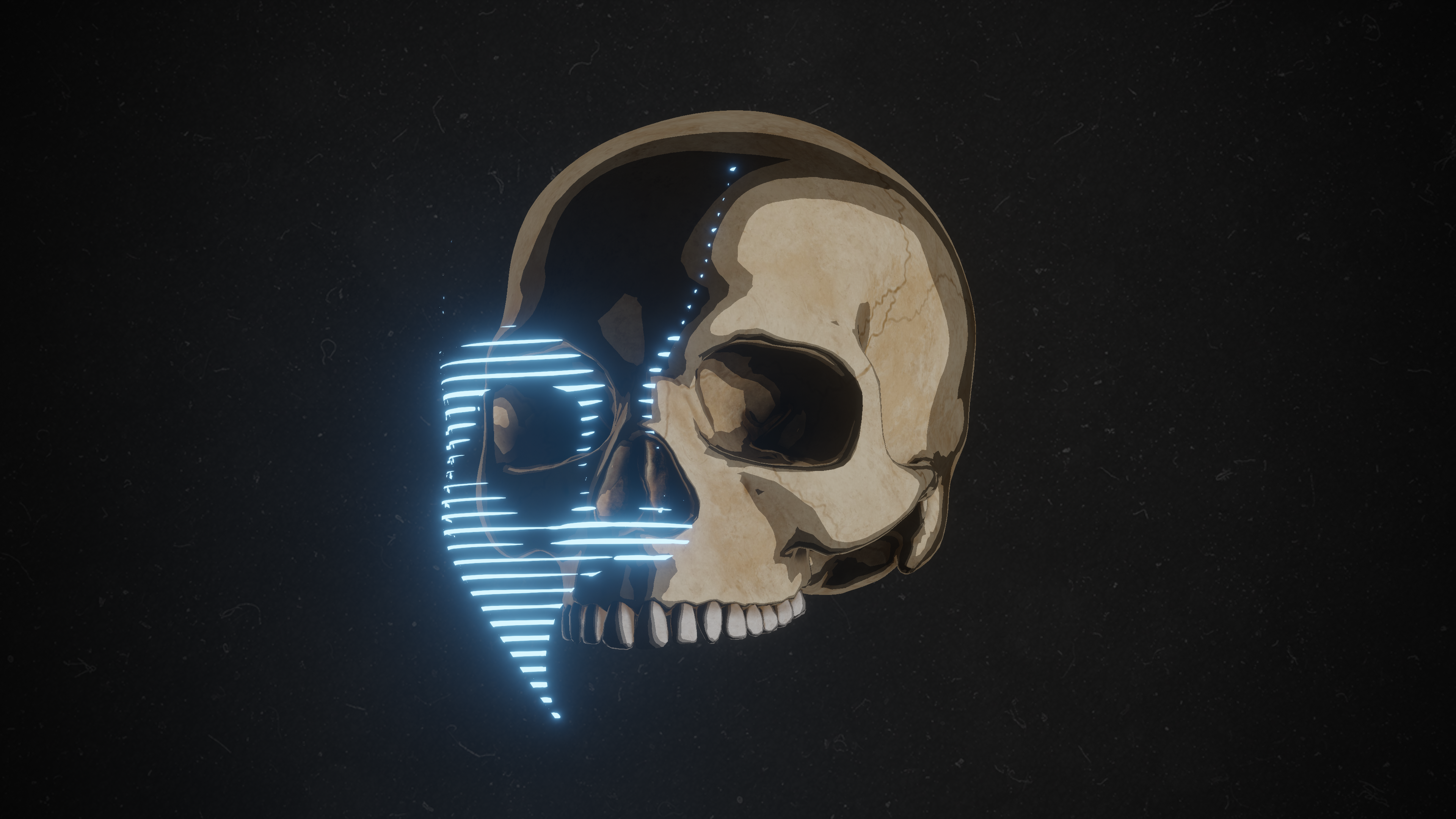 Retro Skull with Blue Neon Overlay HD Wallpaper