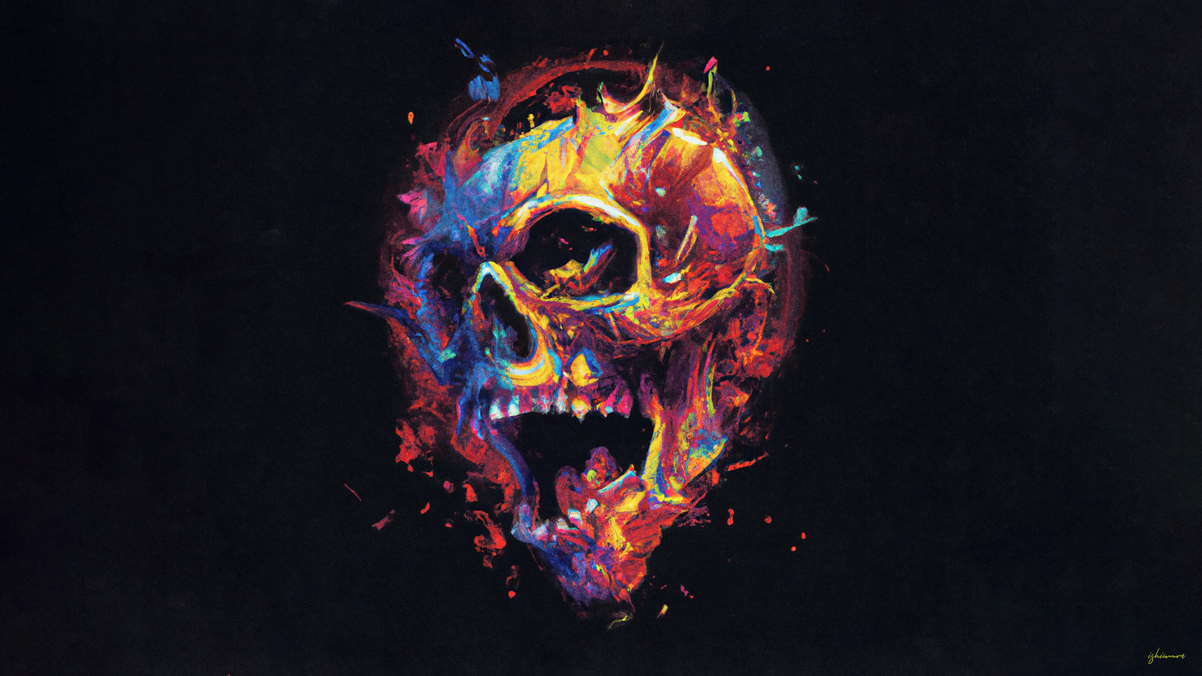 Colorful abstract skull with spray paint effect on black background HD Wallpaper
