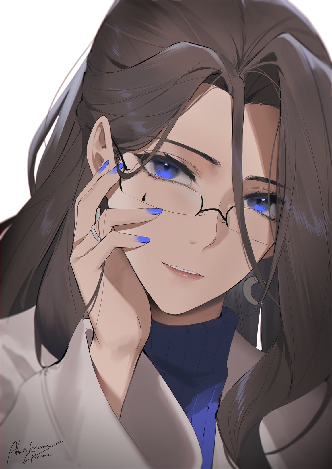 Brunette woman with blue eyes and glasses by AliosArvin HD Phone Wallpaper