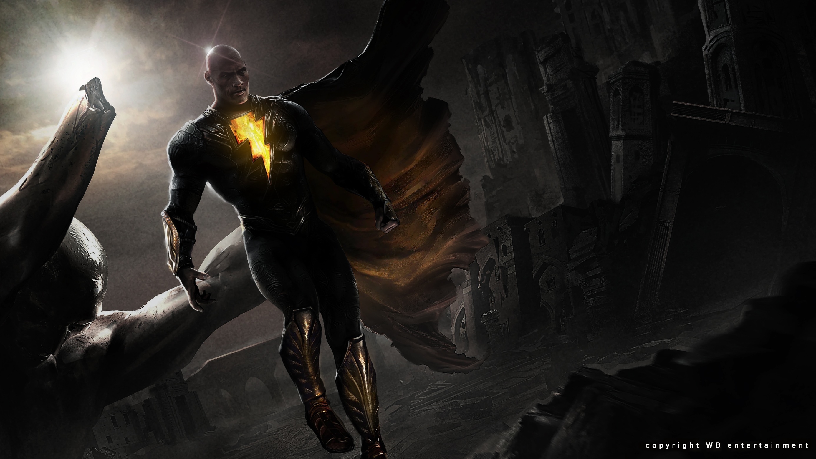Black Adam flying in a ruined city HD Wallpaper