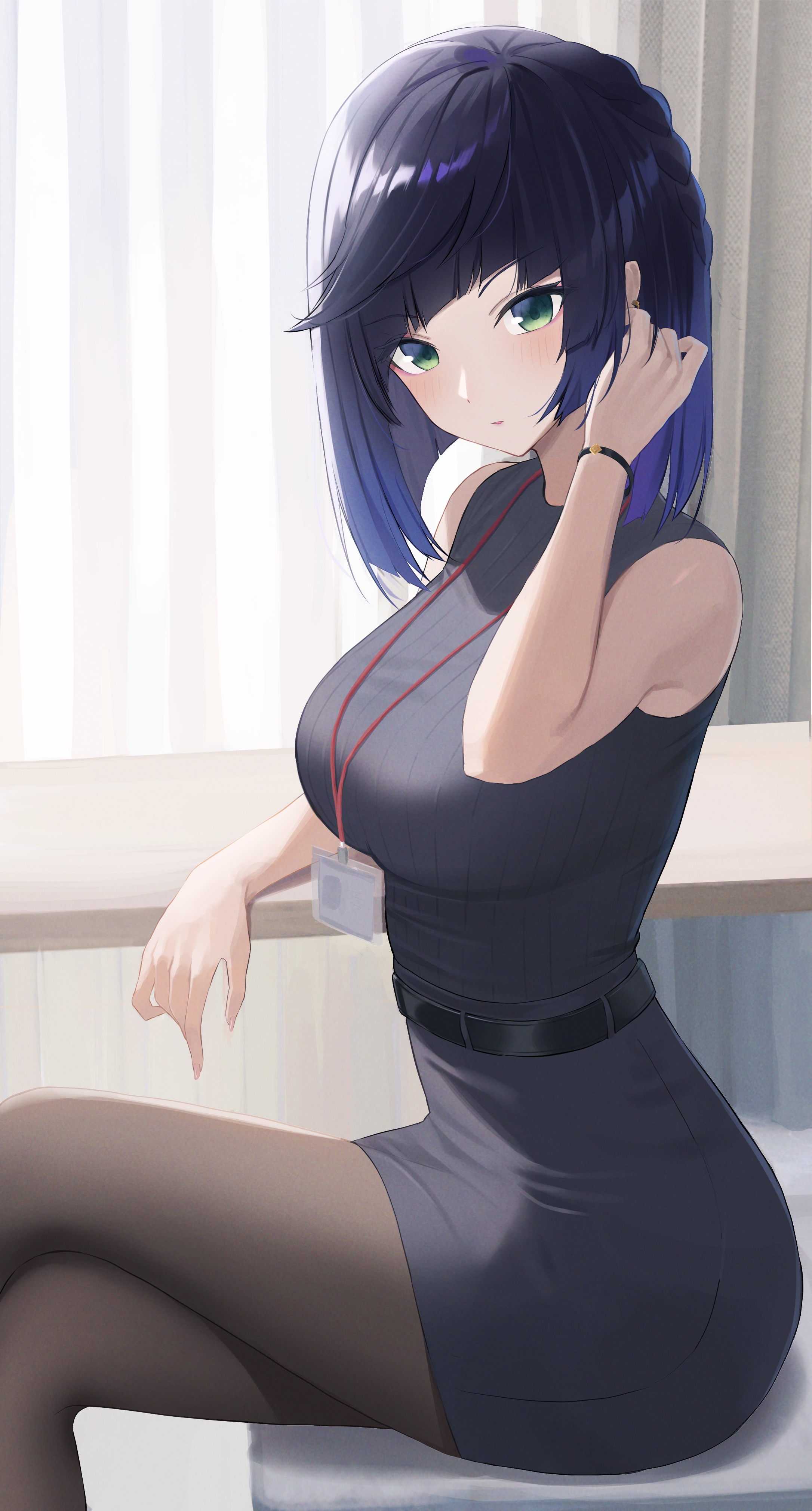 Yelan from Genshin Impact wearing a black dress HD Phone Wallpaper