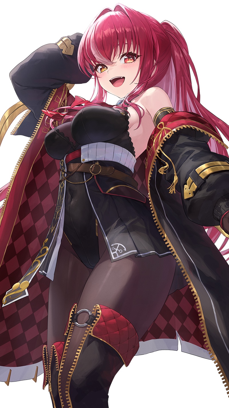 Houshou Marine in a black and red outfit HD Phone Wallpaper