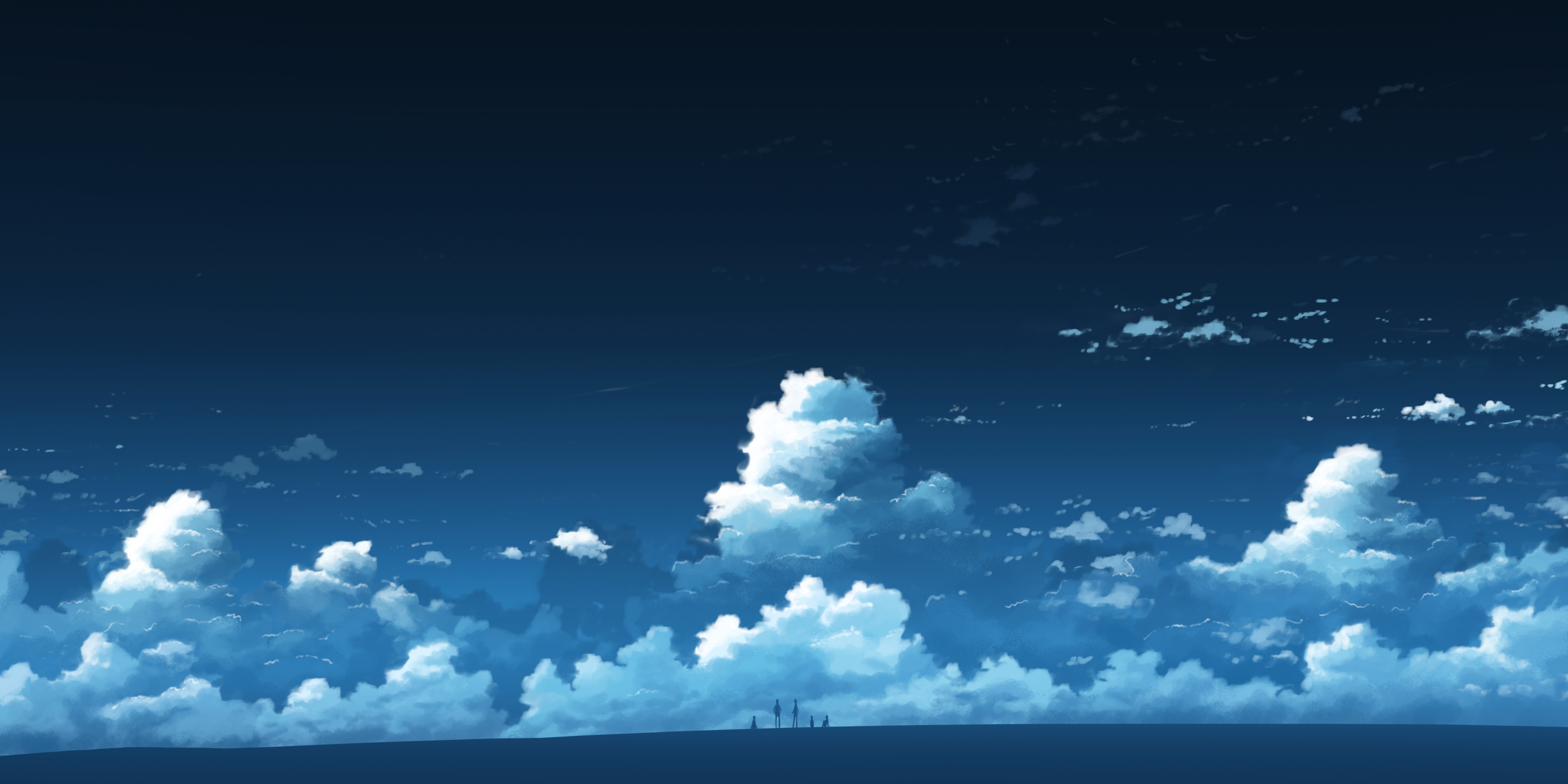 Anime sky with clouds and silhouettes HD Wallpaper
