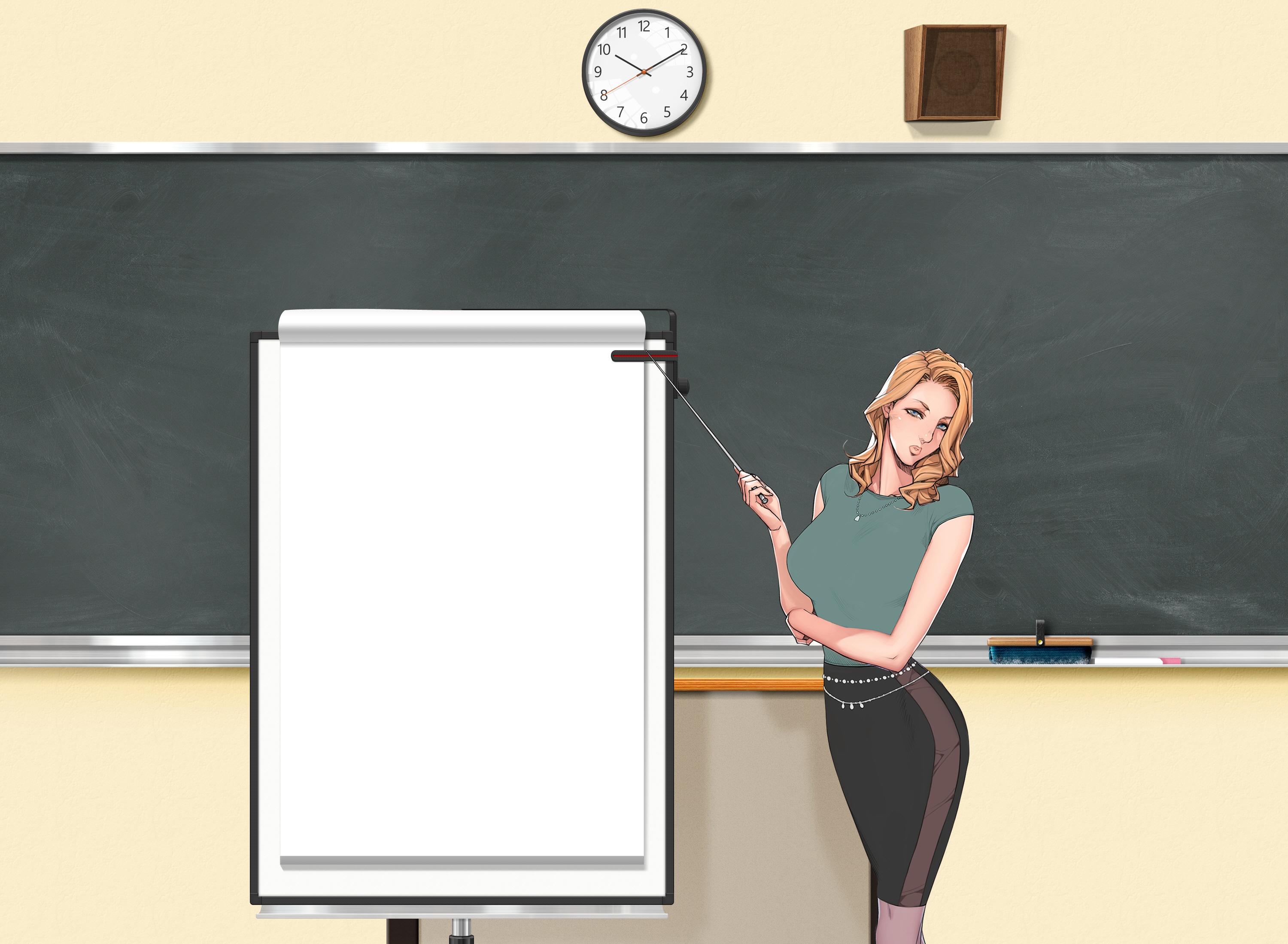 Woman teacher with pointer in classroom HD Wallpaper