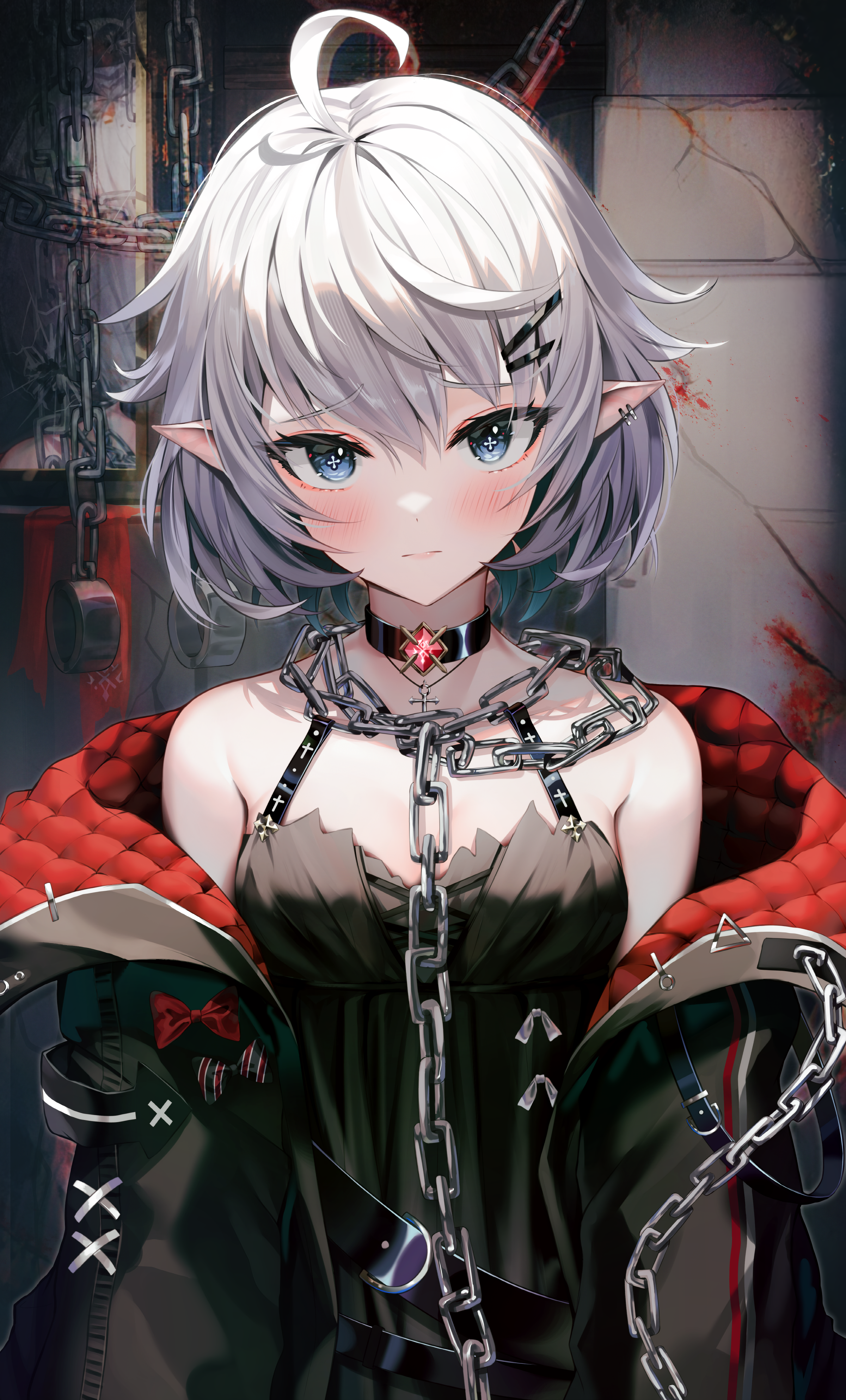 Elf girl with silver hair and chains HD Phone Wallpaper