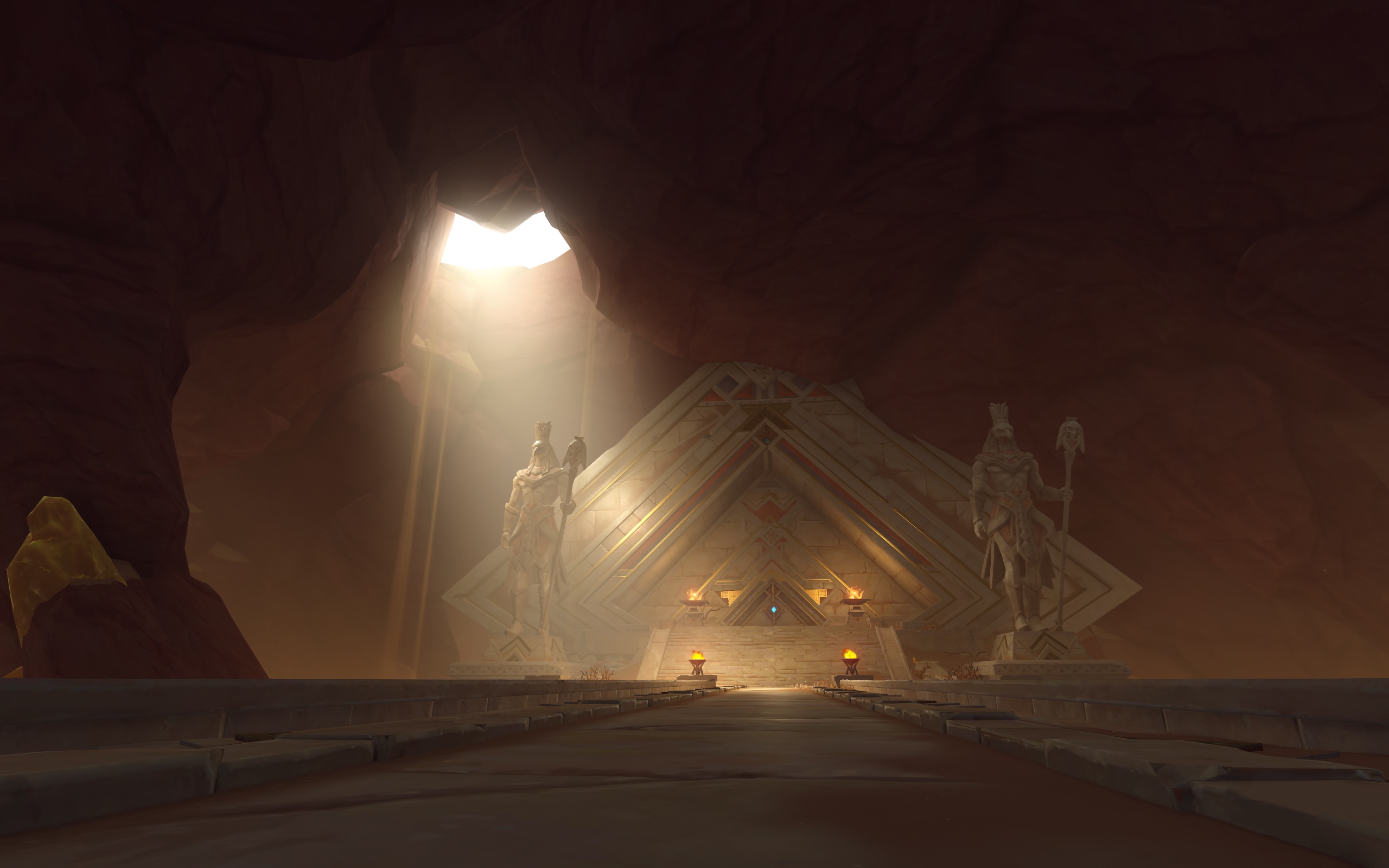 Genshin Impact cave with ancient architecture and statues HD Wallpaper