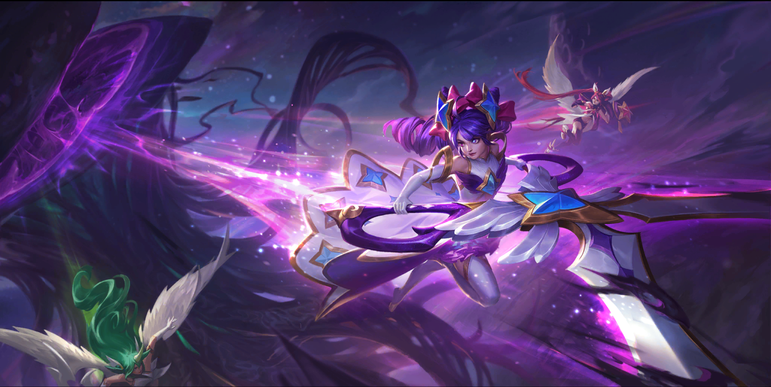 Star Guardian Gwen and allies in a cosmic battle HD Wallpaper