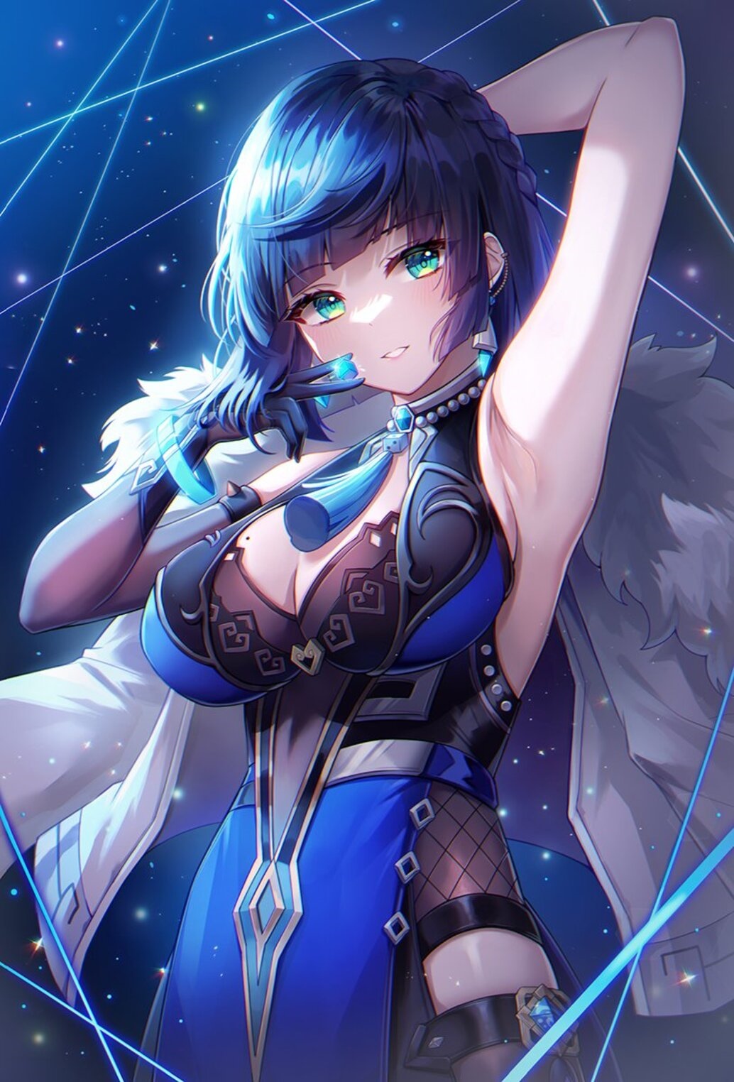 Yelan from Genshin Impact with arm raised HD Phone Wallpaper