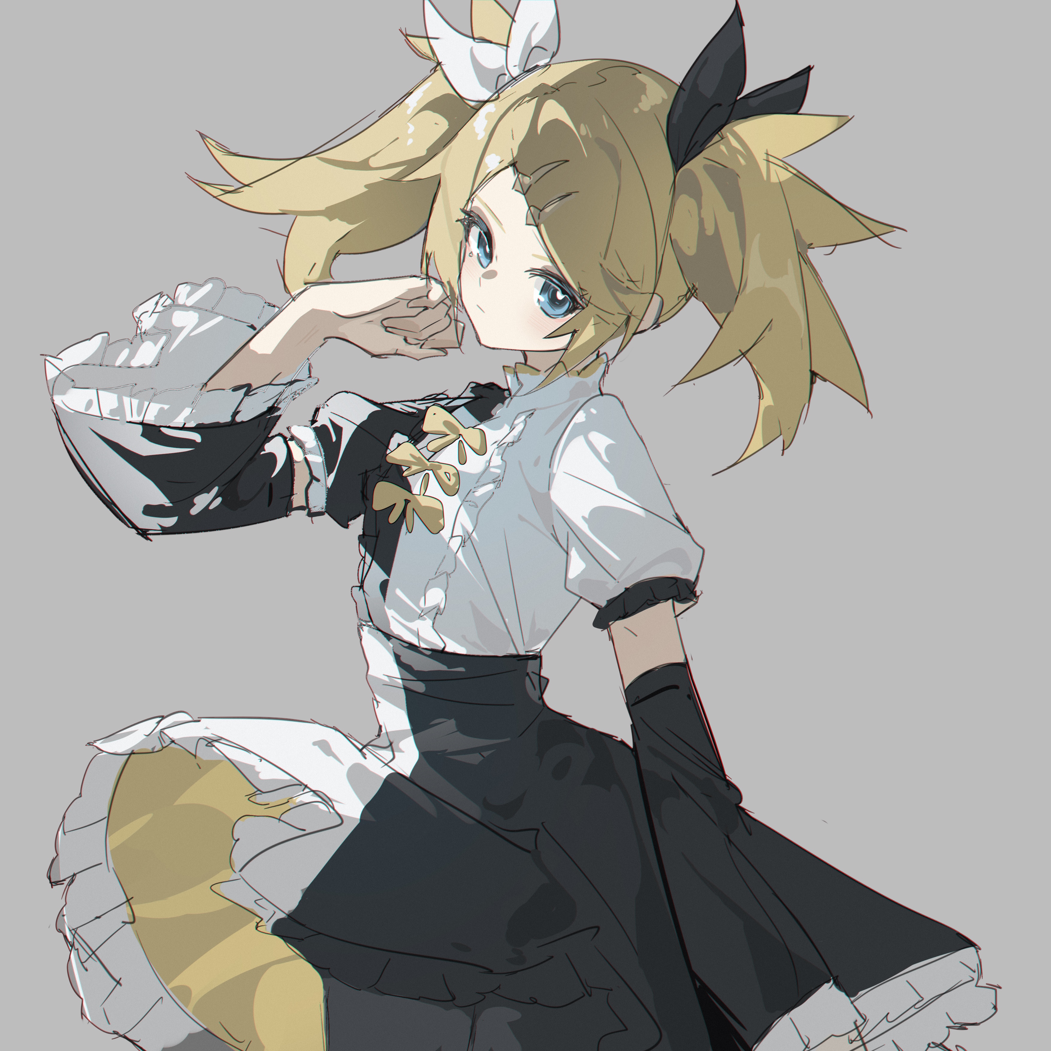 Kagamine Rin from Vocaloid in a black and white dress HD Wallpaper