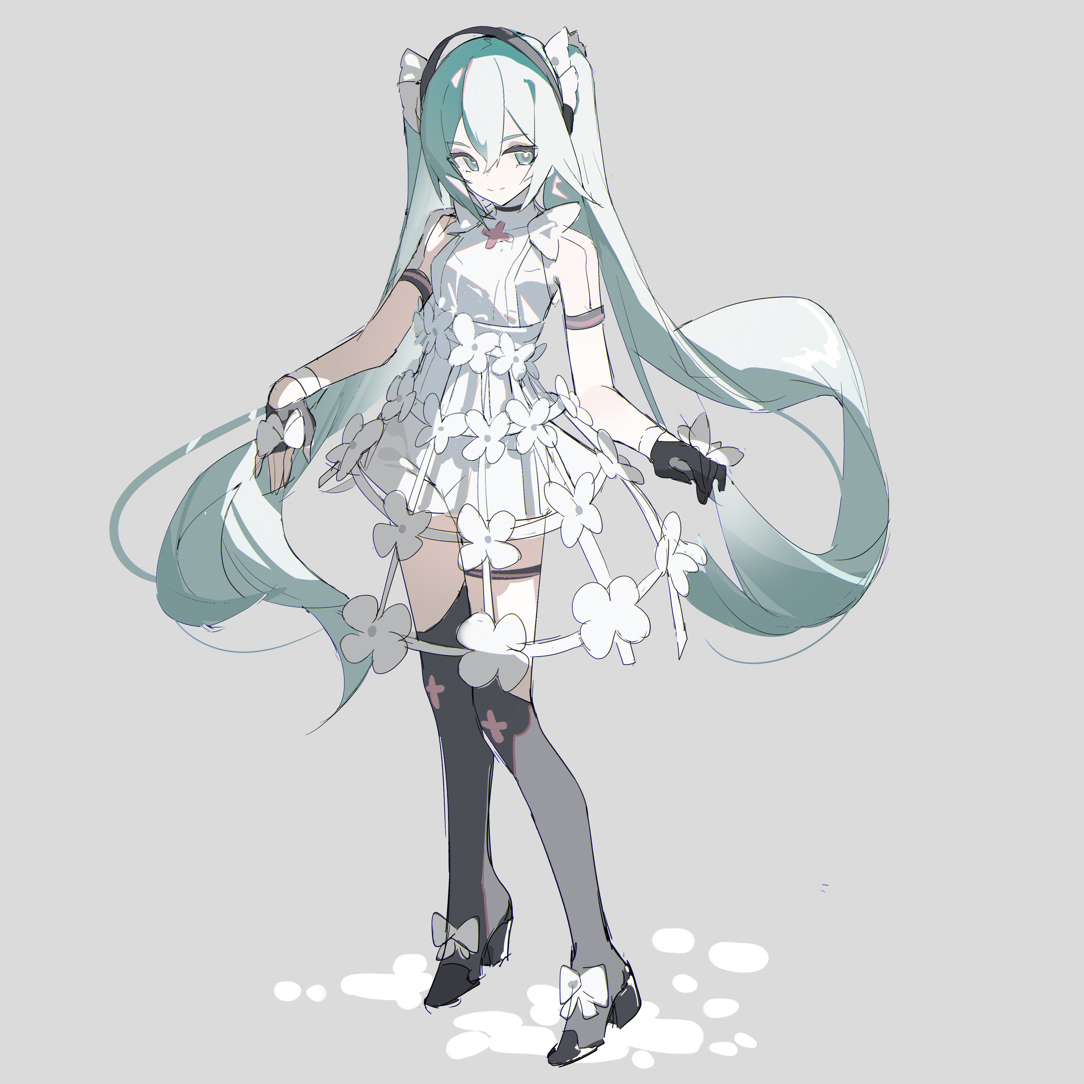 Hatsune Miku in a white floral dress HD Wallpaper