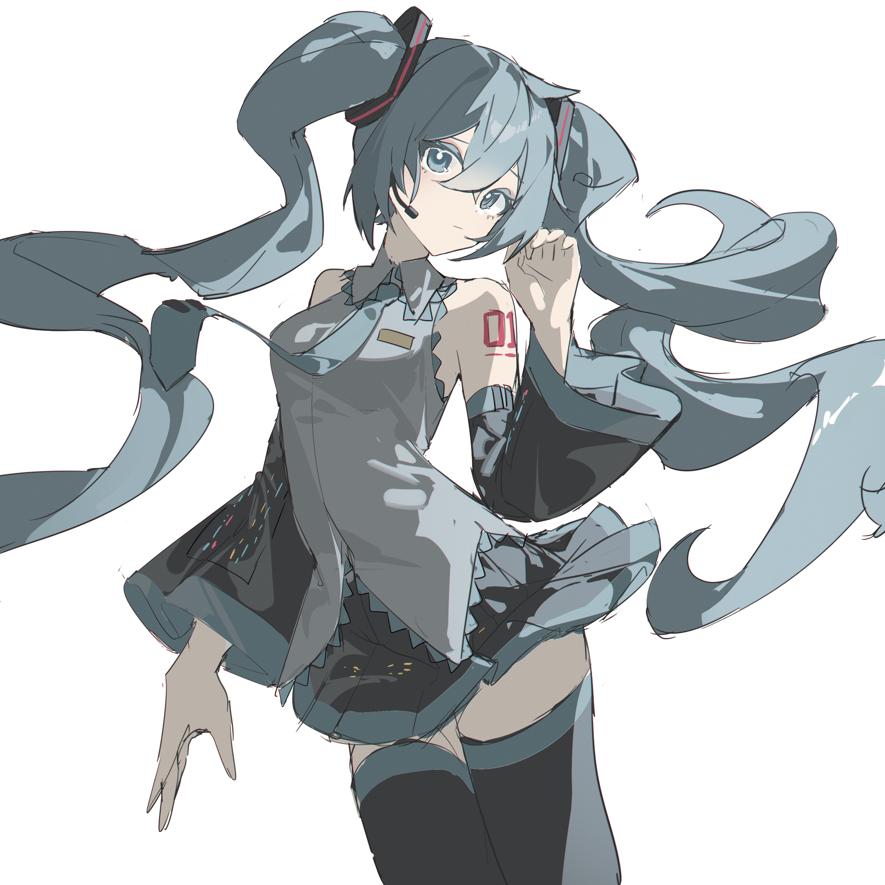 Hatsune Miku with blue twintails and blue eyes HD Wallpaper