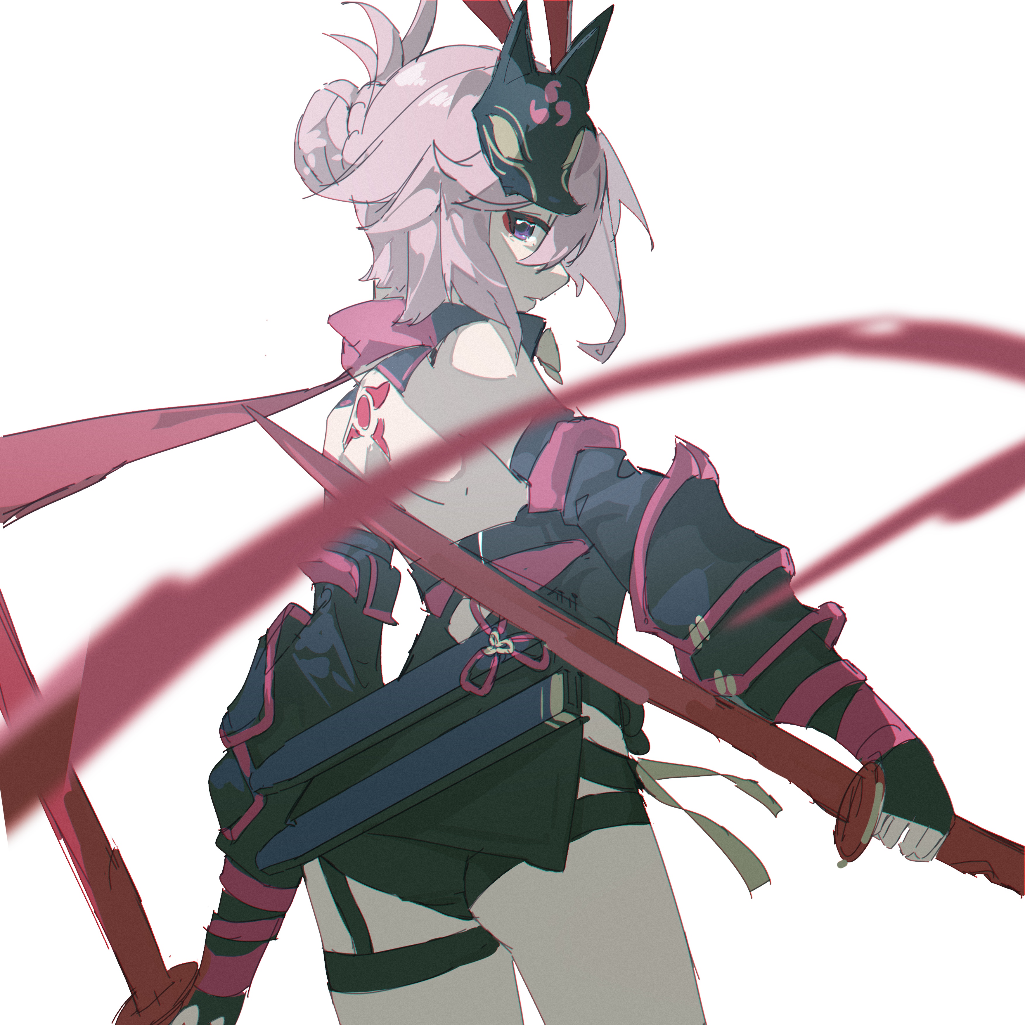 Anime girl with fox mask and swords HD Wallpaper
