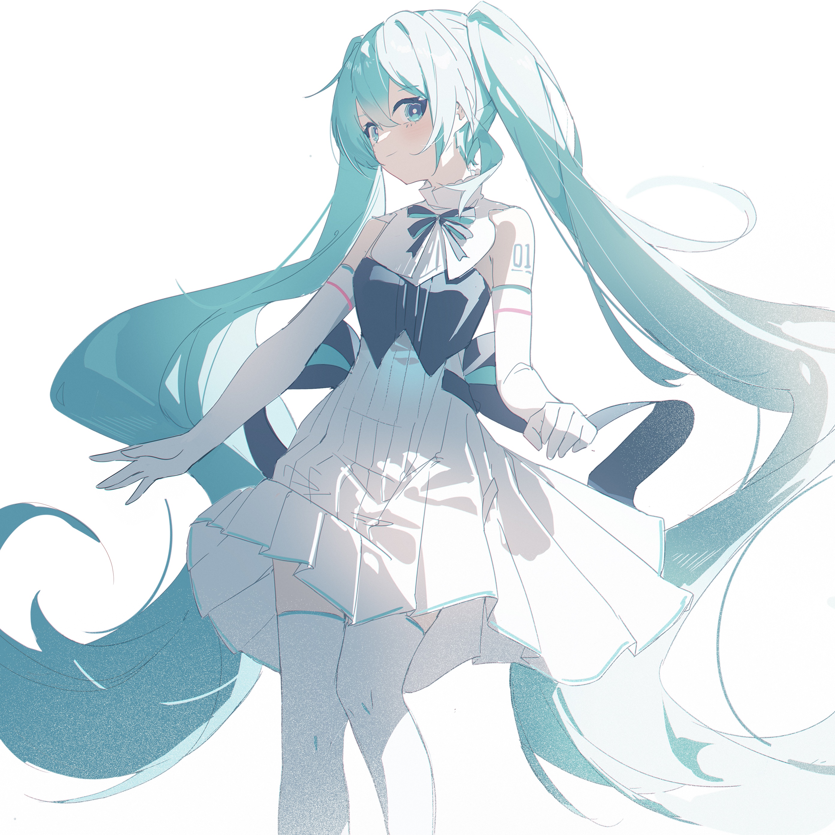 Hatsune Miku with blue twintails and white dress HD Wallpaper