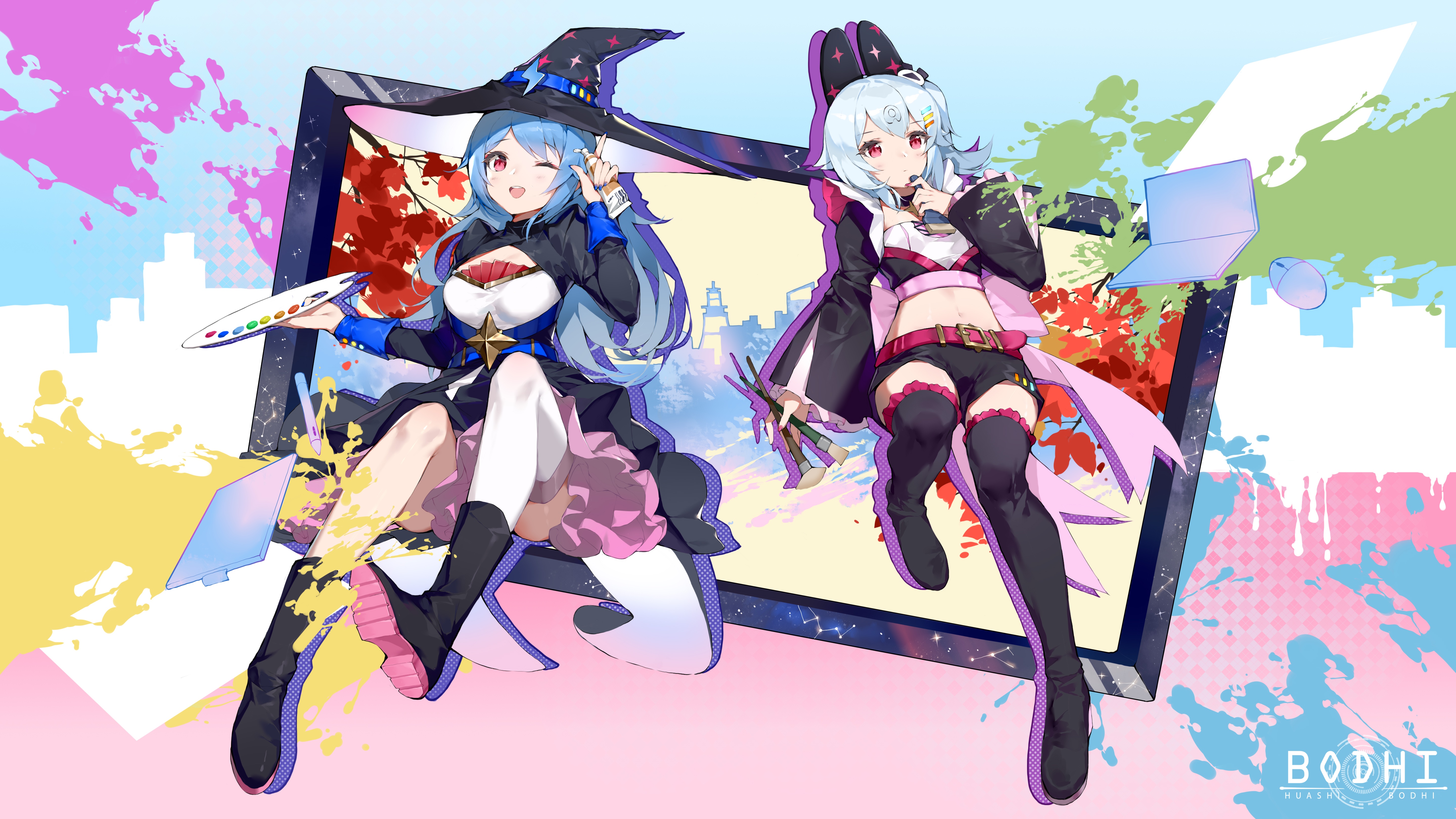 4K BODHI: Two anime girls with paint brushes HD Wallpaper