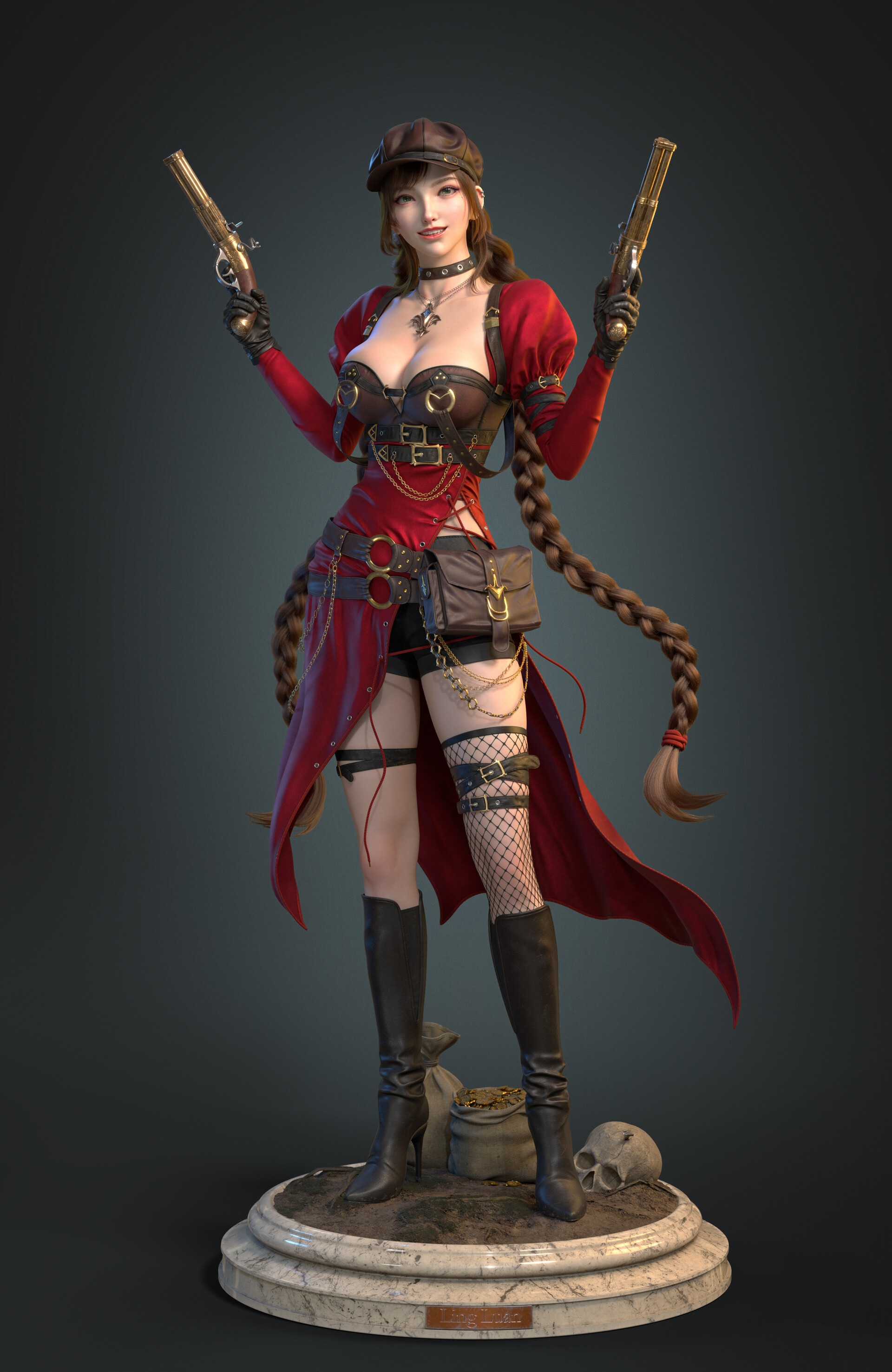 Fantasy art of a woman with guns and braids HD Phone Wallpaper
