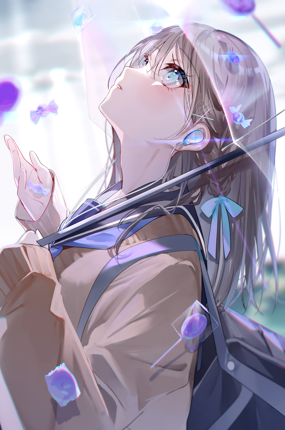 Girl with umbrella and candies HD Phone Wallpaper