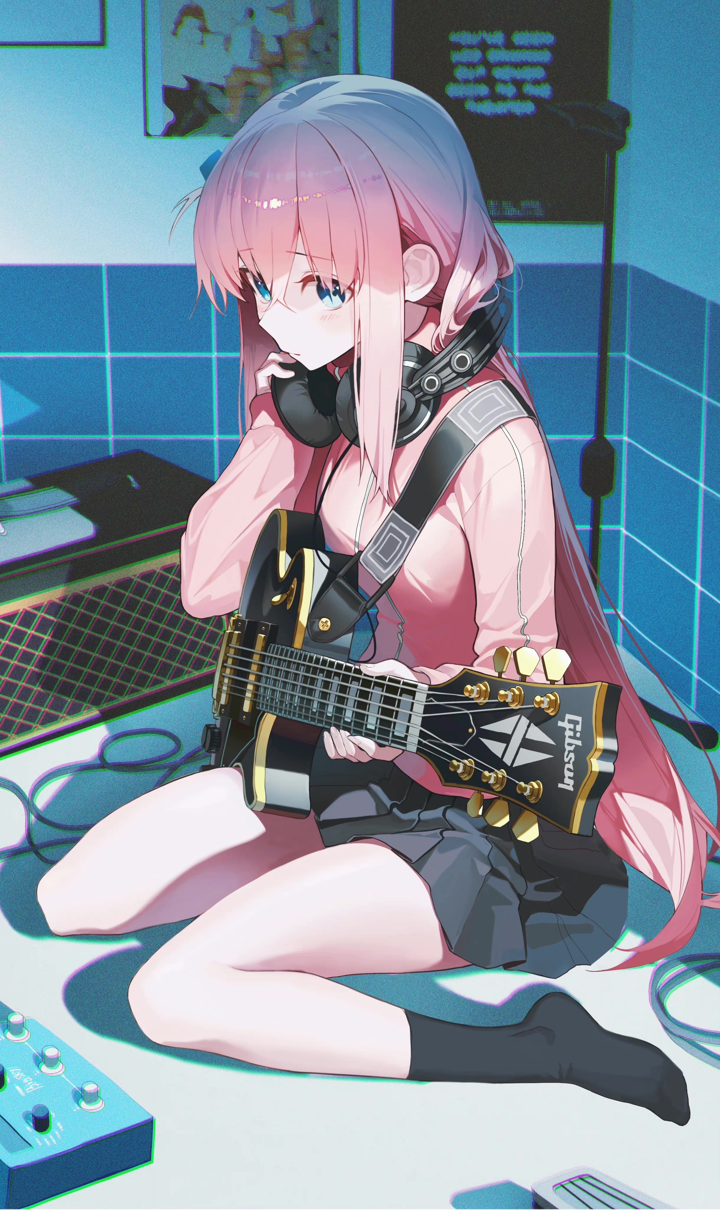 Bocchi the Rock! Hitori Gotou playing guitar HD Phone Wallpaper
