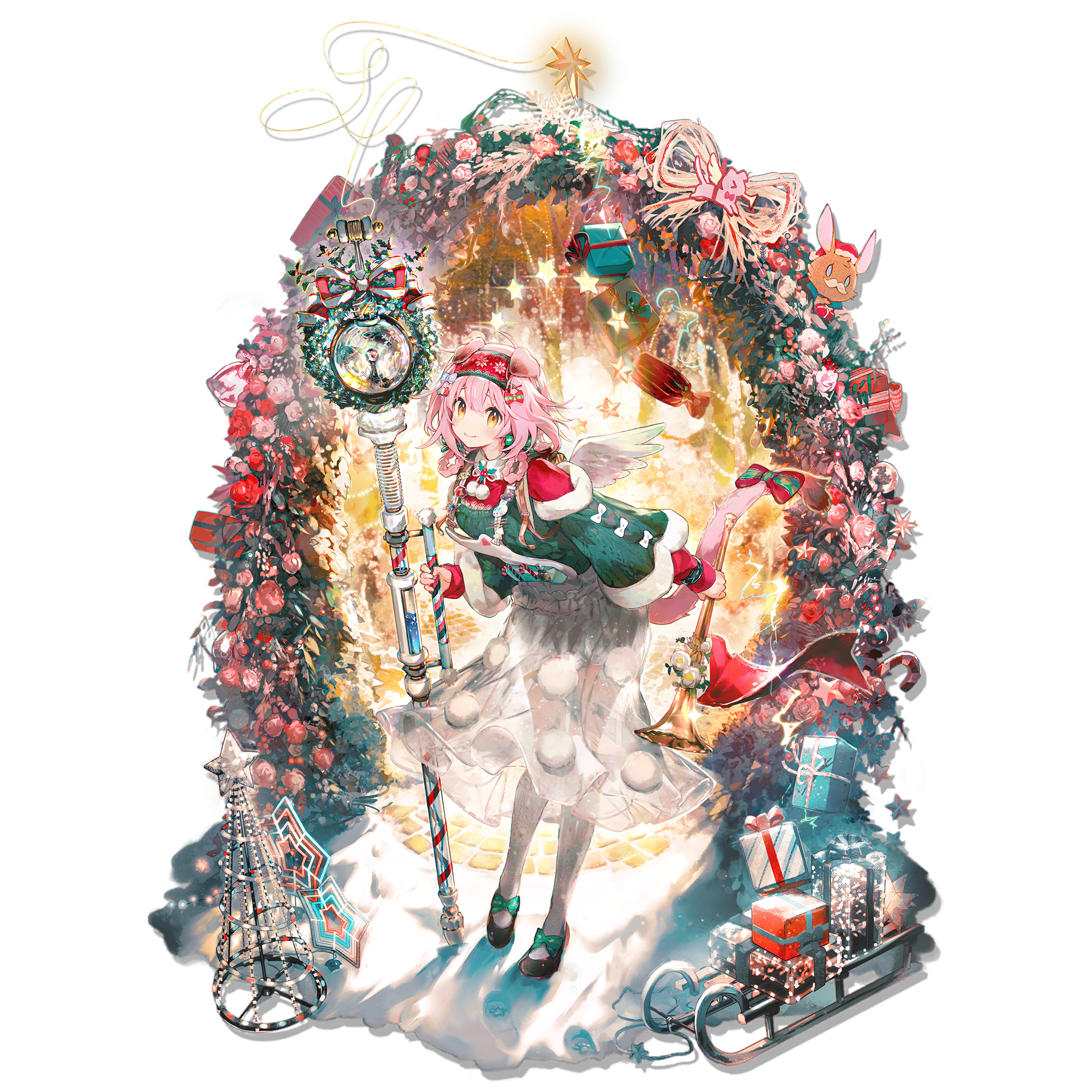 Arknights Christmas Girl with Presents and Ornaments HD Wallpaper