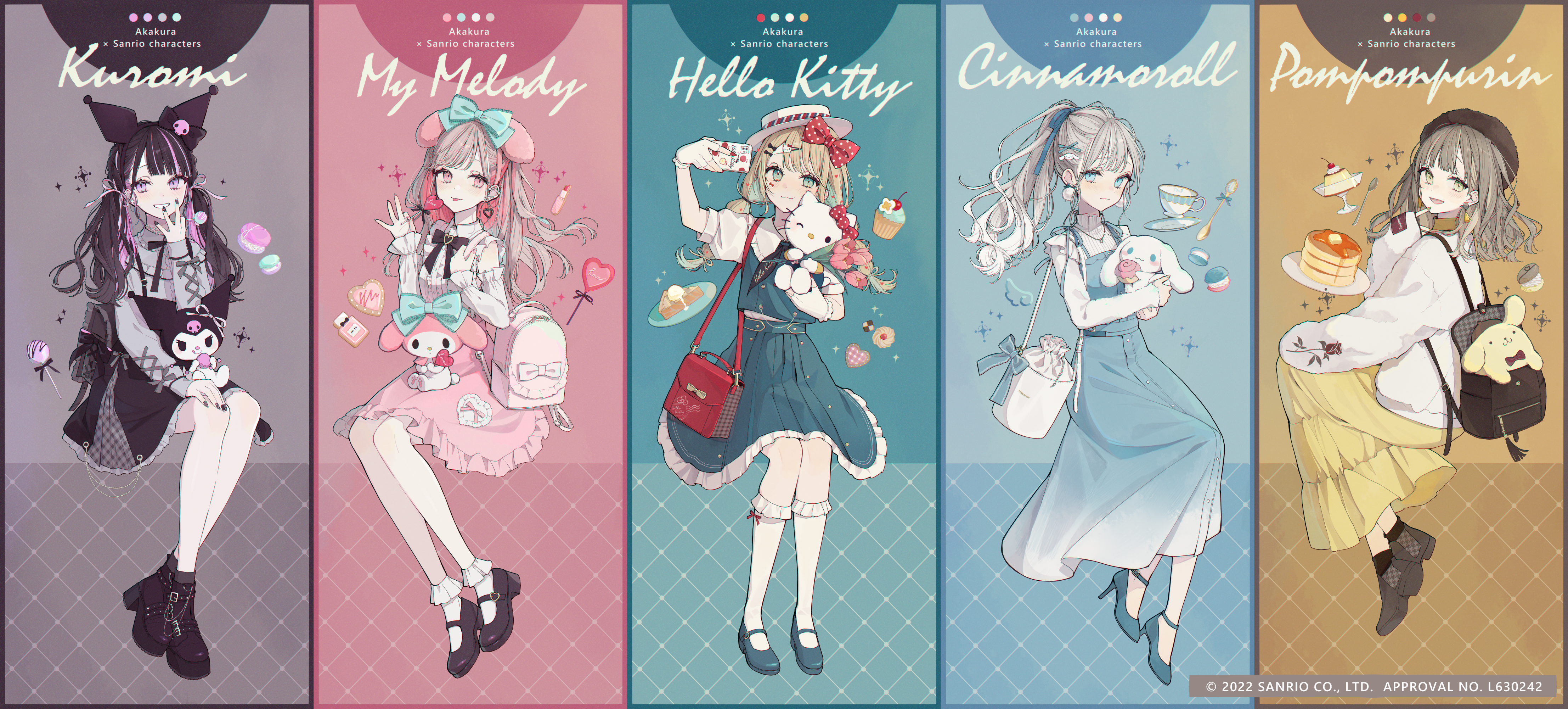 Sanrio Characters: Kuromi, My Melody, Hello Kitty, Cinnamoroll, Pompompurin HD Wallpaper