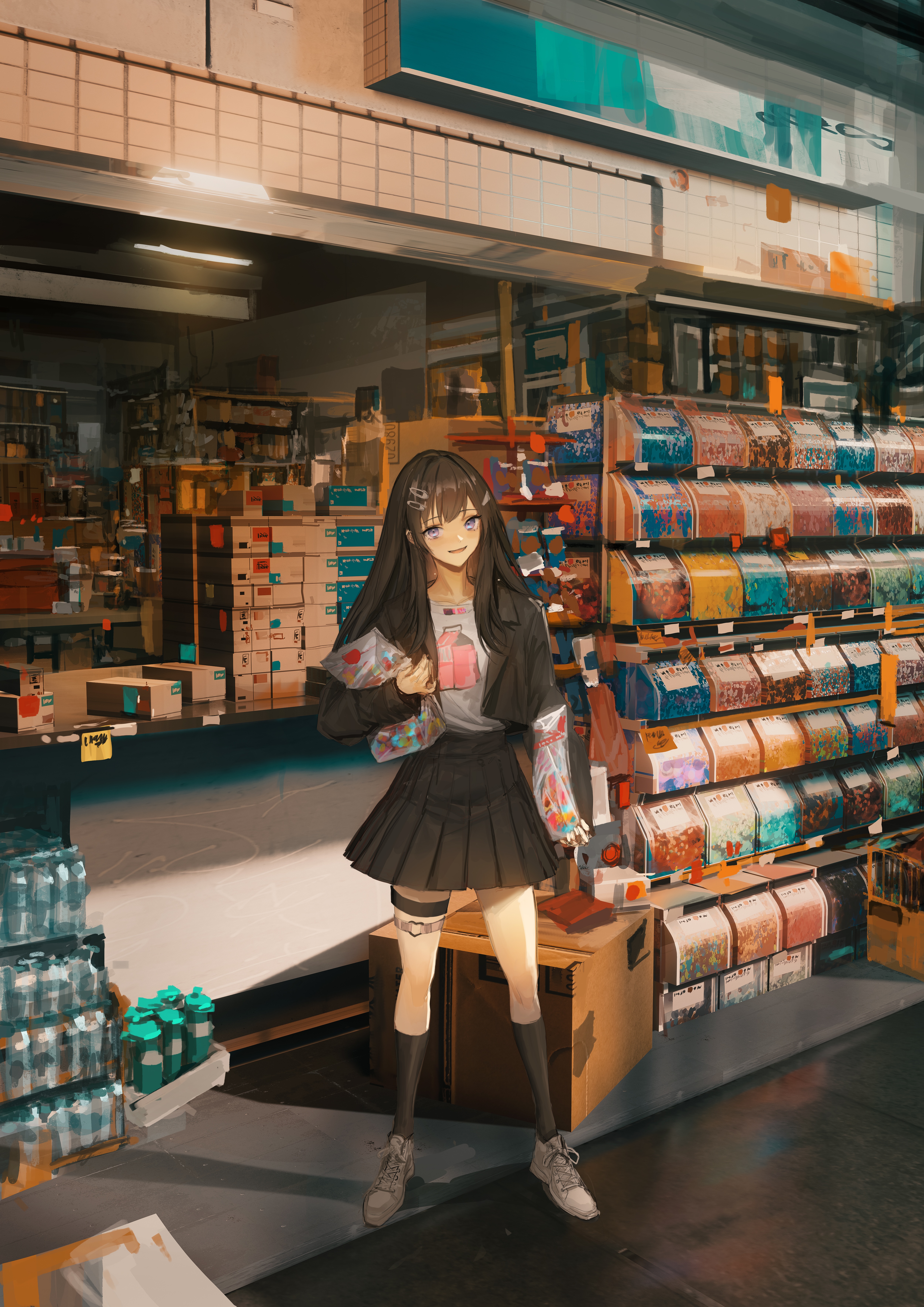 Girl in a convenience store with candy HD Phone Wallpaper
