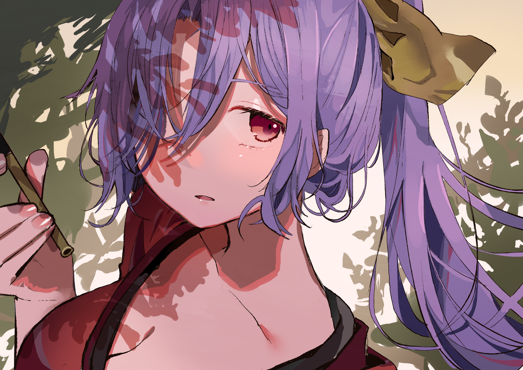 Anime girl with purple hair holding a cigarette HD Wallpaper