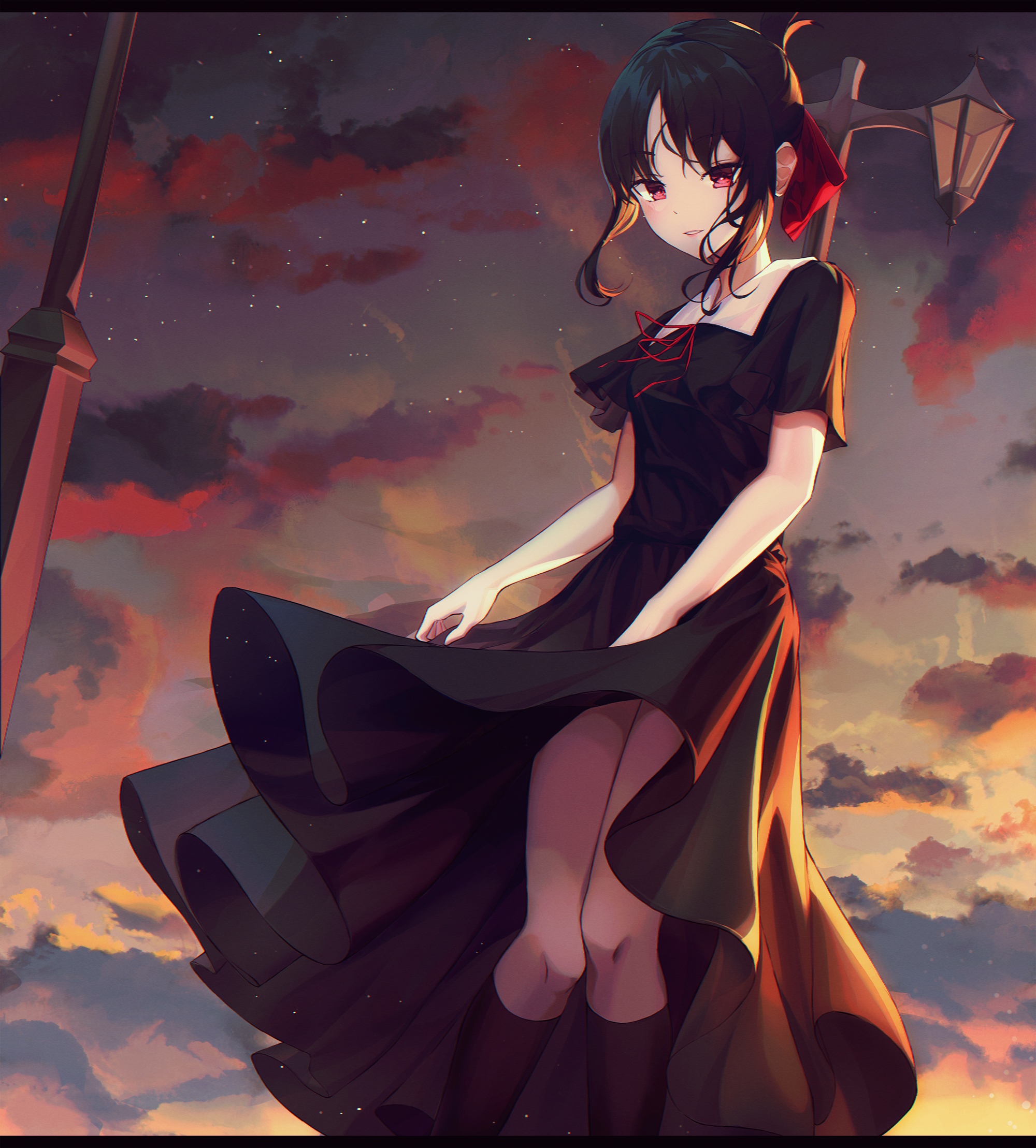 Kaguya Shinomiya in a black dress at sunset HD Wallpaper