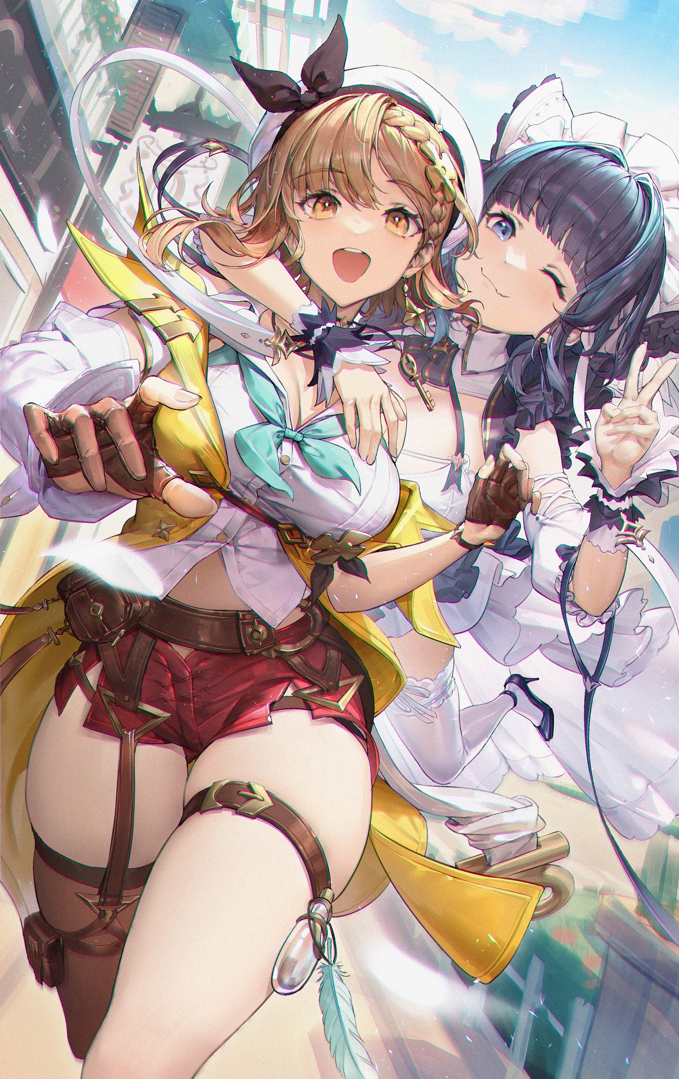 Atelier Ryza: Two women with gloves and keys HD Phone Wallpaper