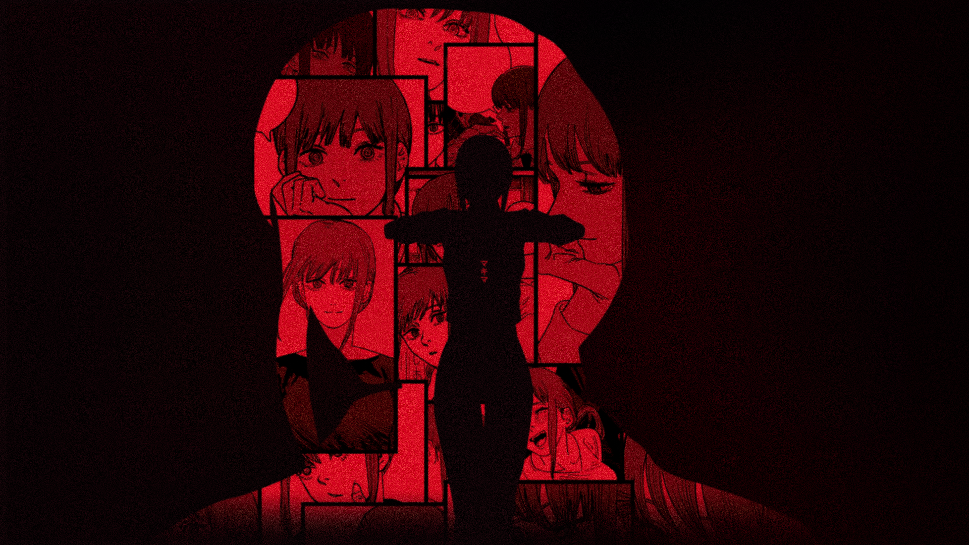 Chainsaw Man Makima Silhouette with Manga Panels HD Wallpaper