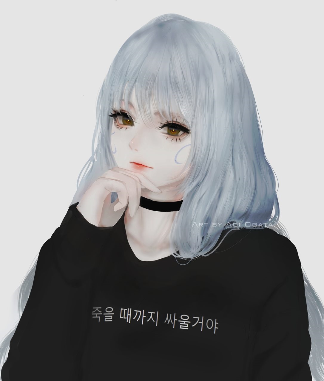 Anime girl with light blue hair and choker HD Phone Wallpaper