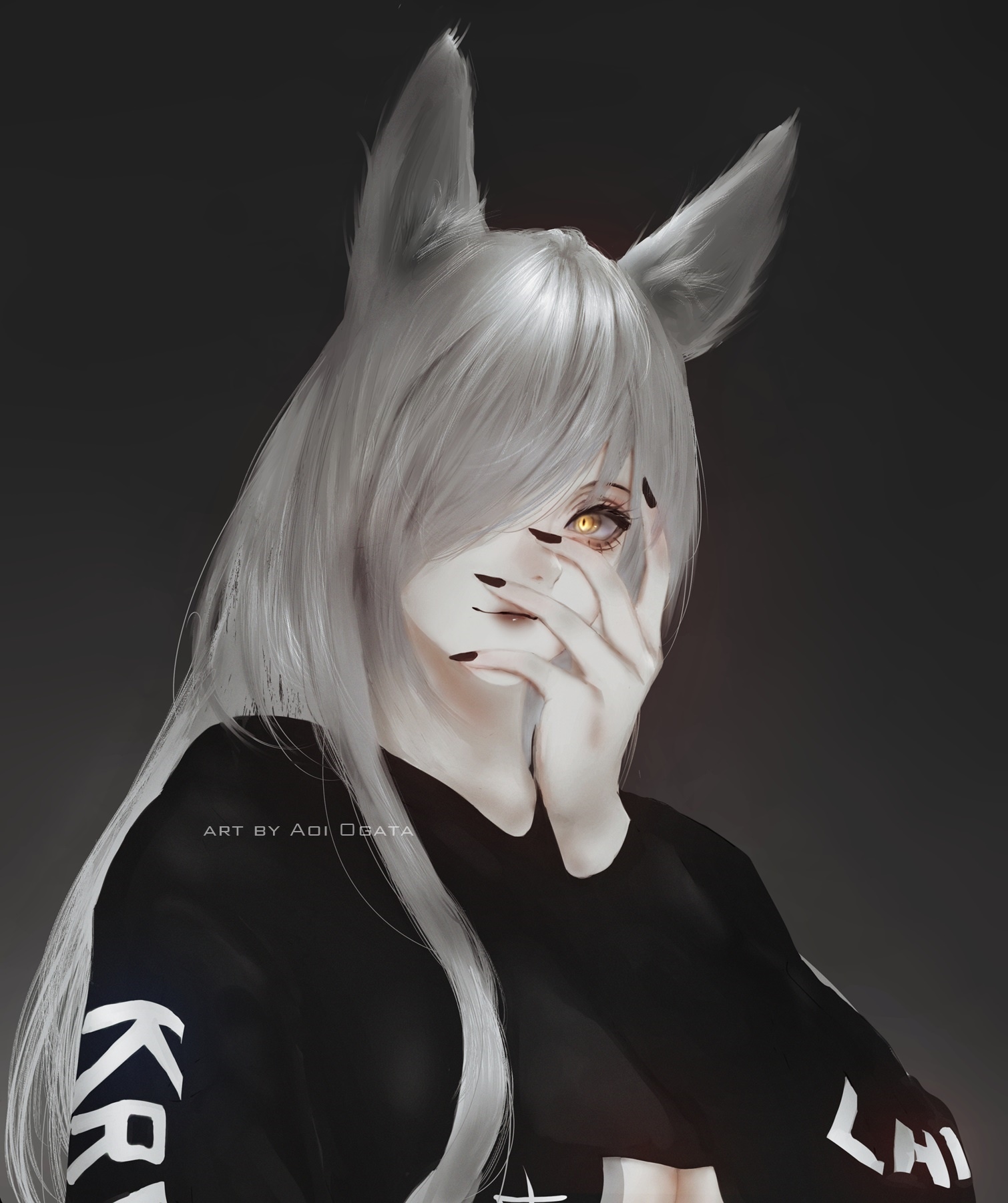 Aoi Ogata with white hair and animal ears HD Phone Wallpaper