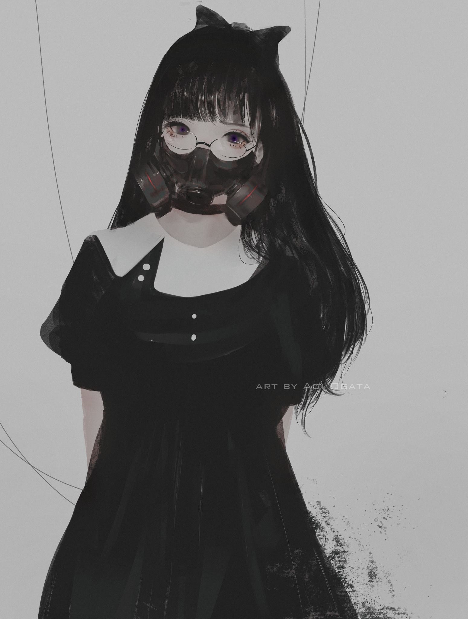 Anime girl with gas mask and glasses by Aoi Ogata HD Phone Wallpaper