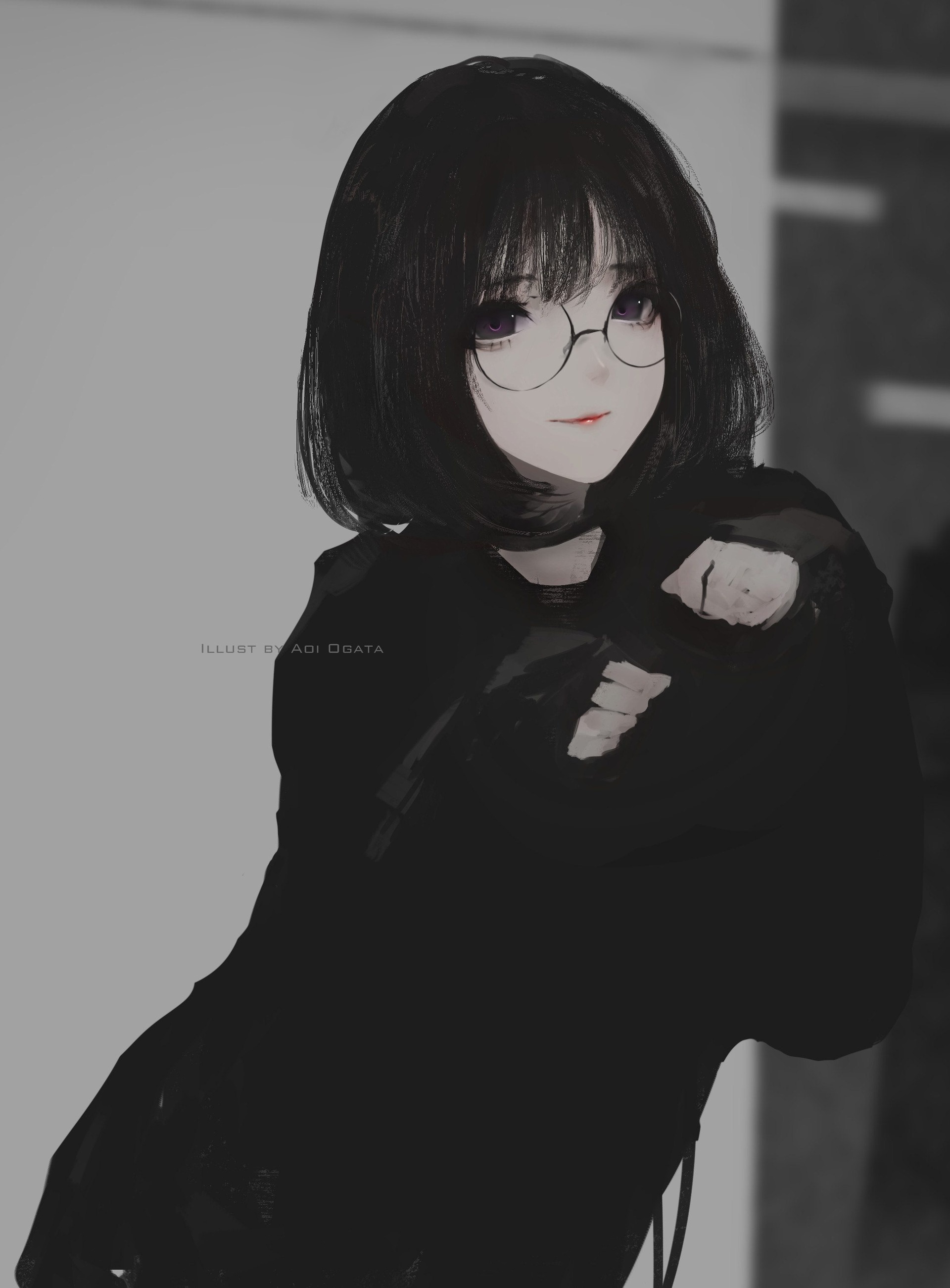 Aoi Ogata illustration of a girl with glasses HD Phone Wallpaper