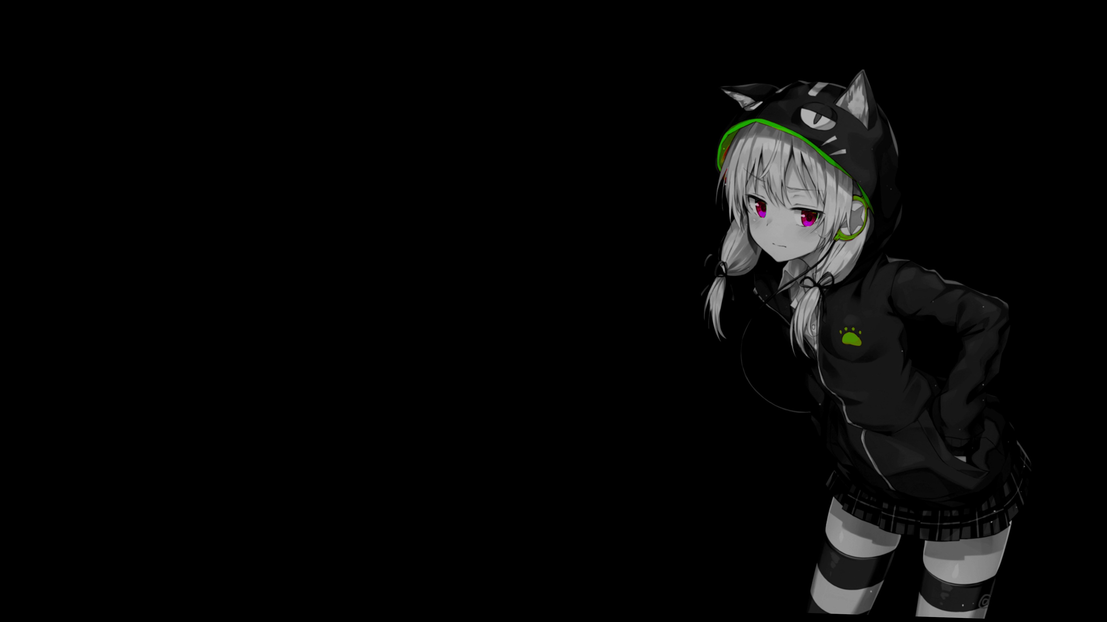 4K Anime Girl with Cat Ears and Selective Coloring HD Wallpaper