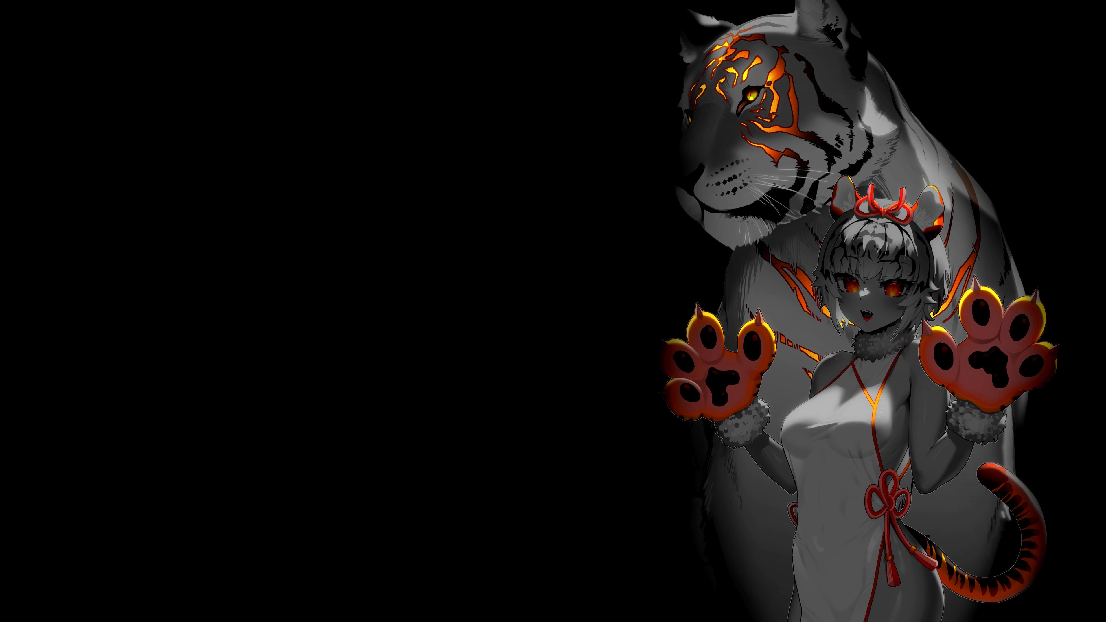 Tiger girl and tiger with selective coloring HD Wallpaper