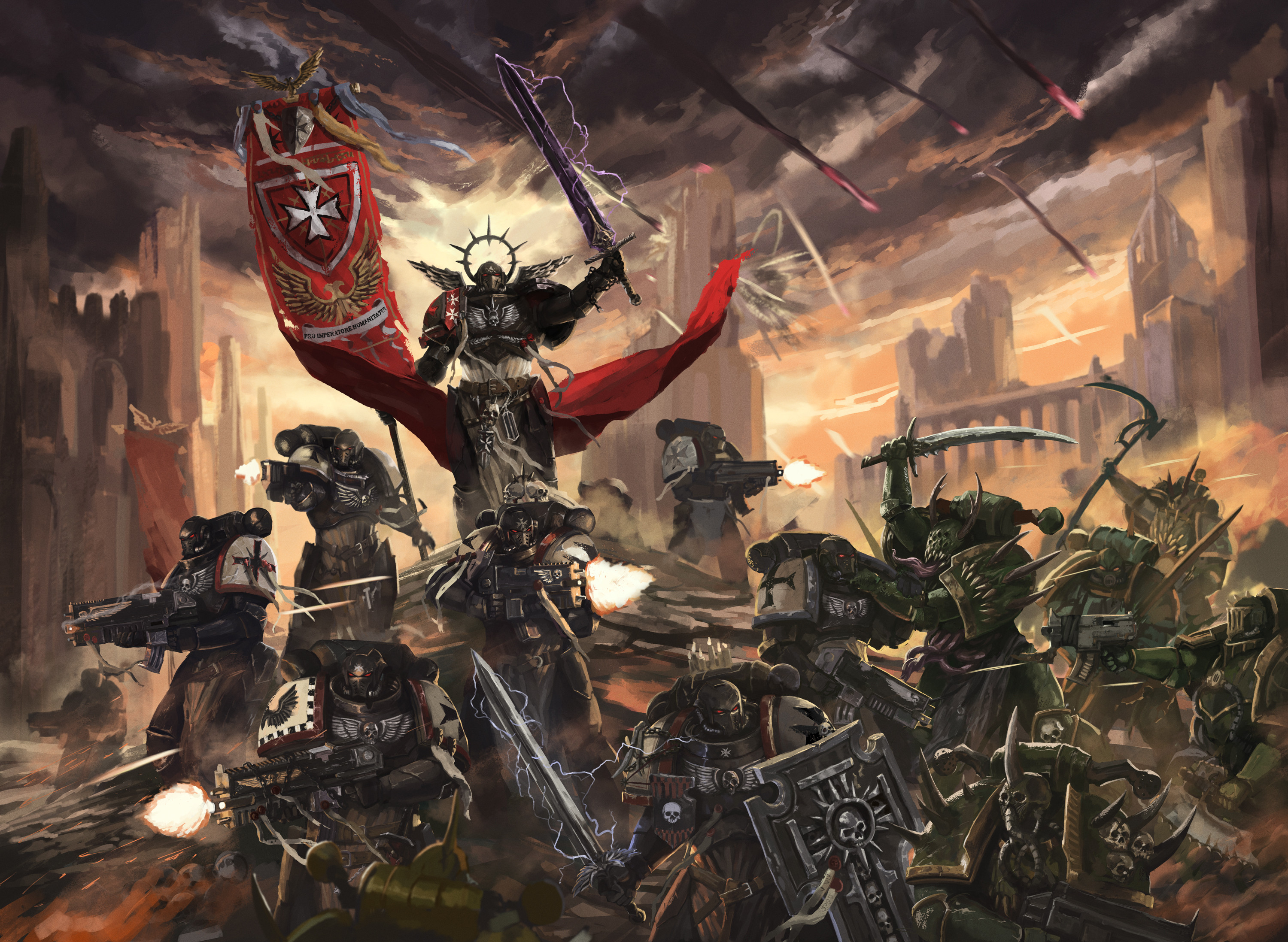 Warhammer 40,000: Black Templars vs Chaos Space Marines Battle HD Wallpaper