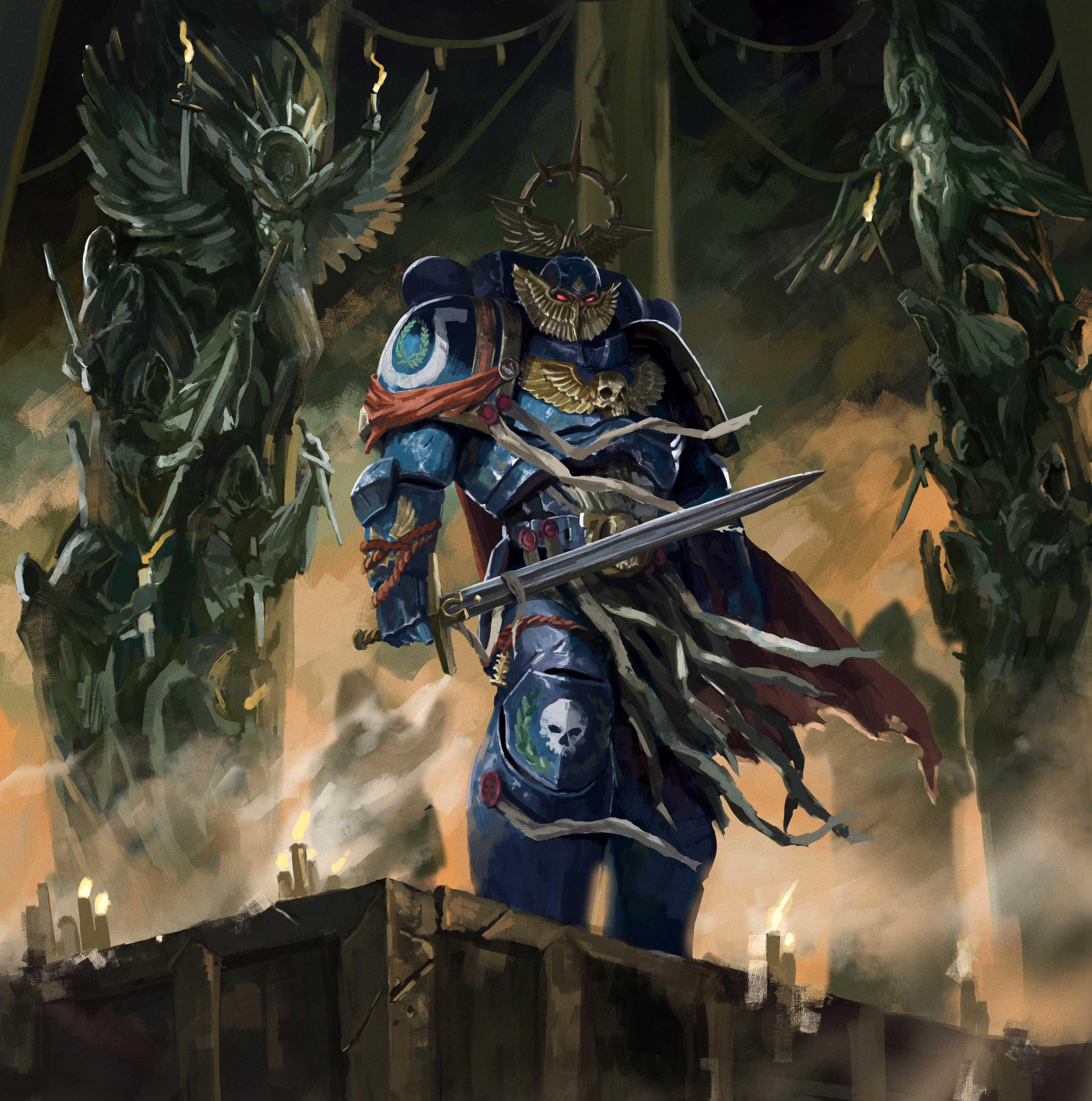 Warhammer 40,000 Ultramarines Space Marine with Sword HD Wallpaper
