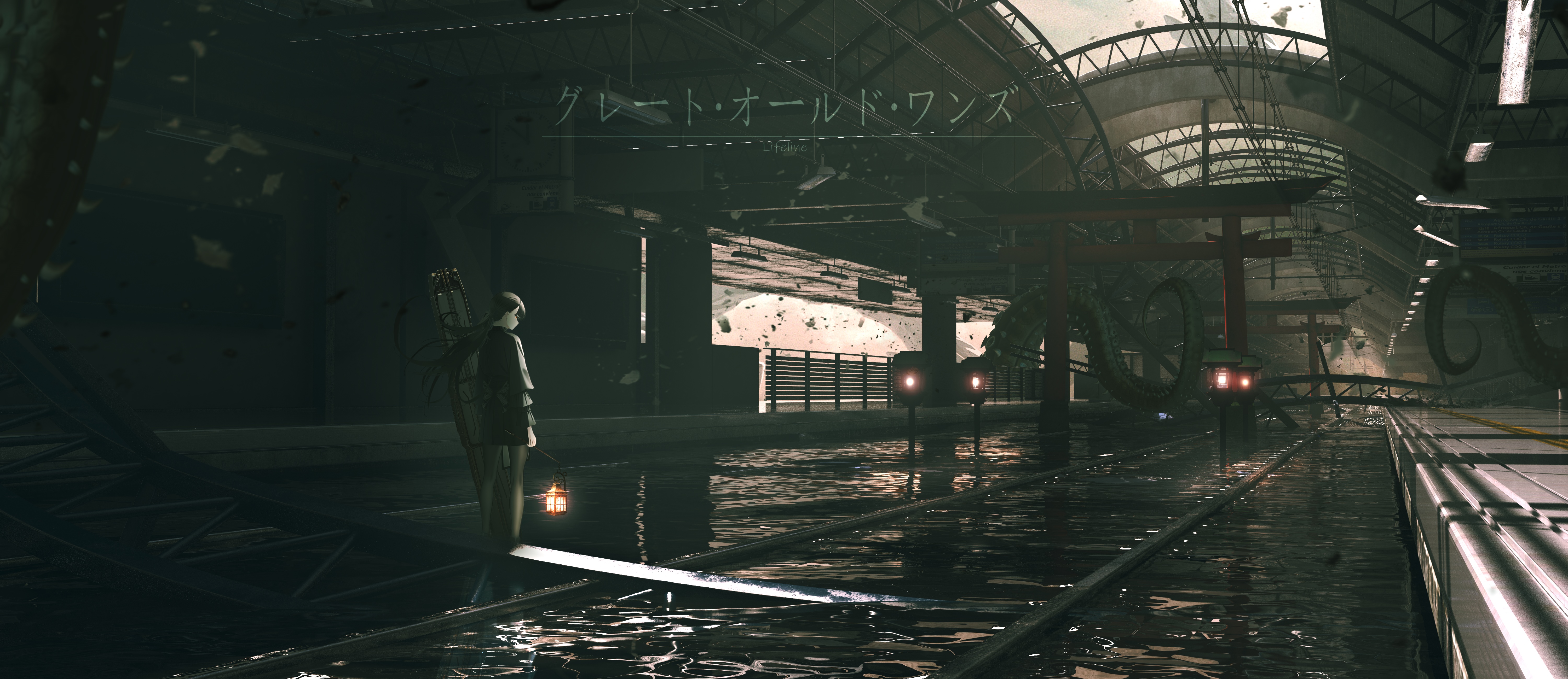 4K Japanese train station with torii gates HD Wallpaper