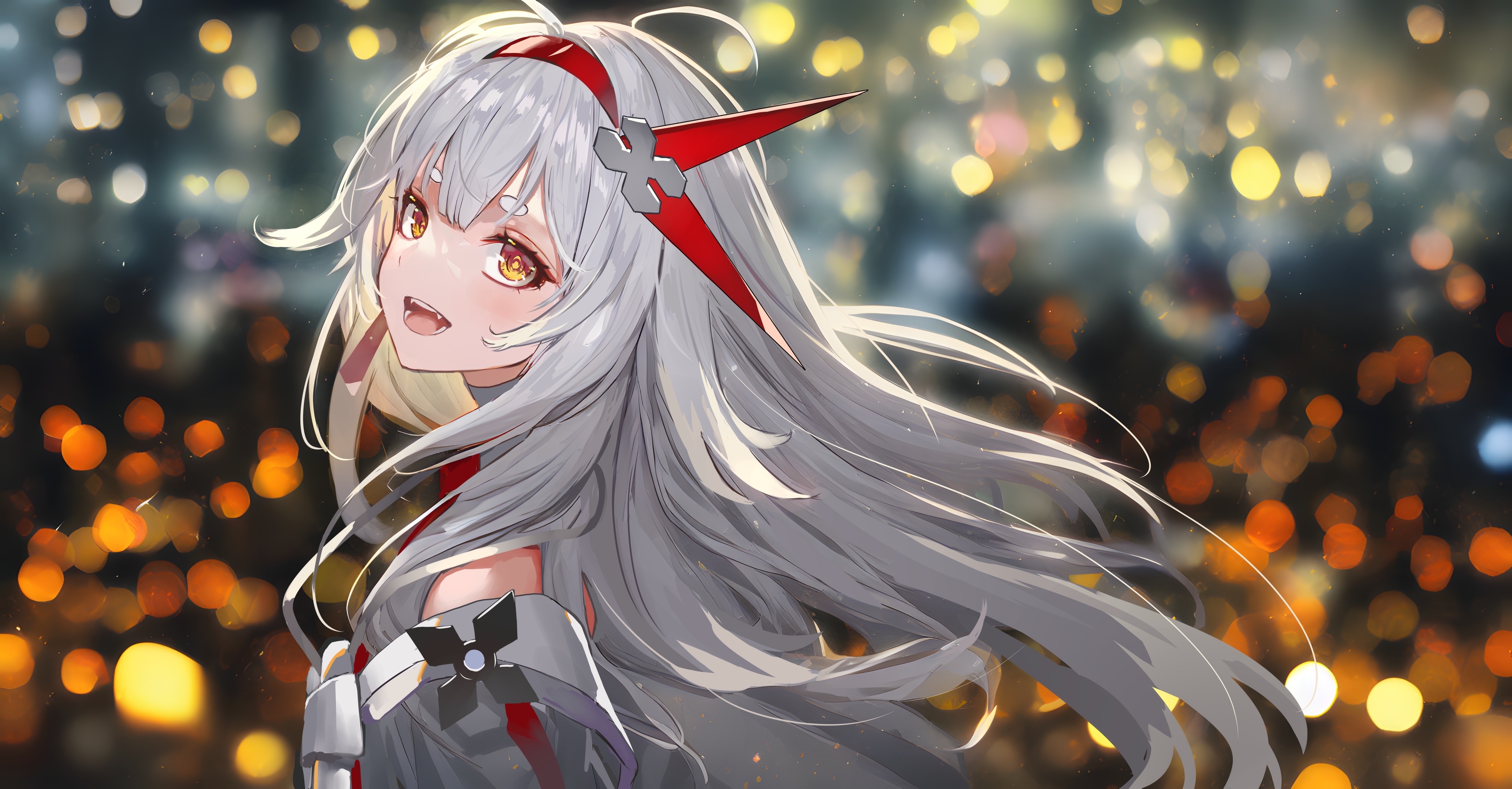 Anime girl with gray hair and yellow eyes HD Wallpaper