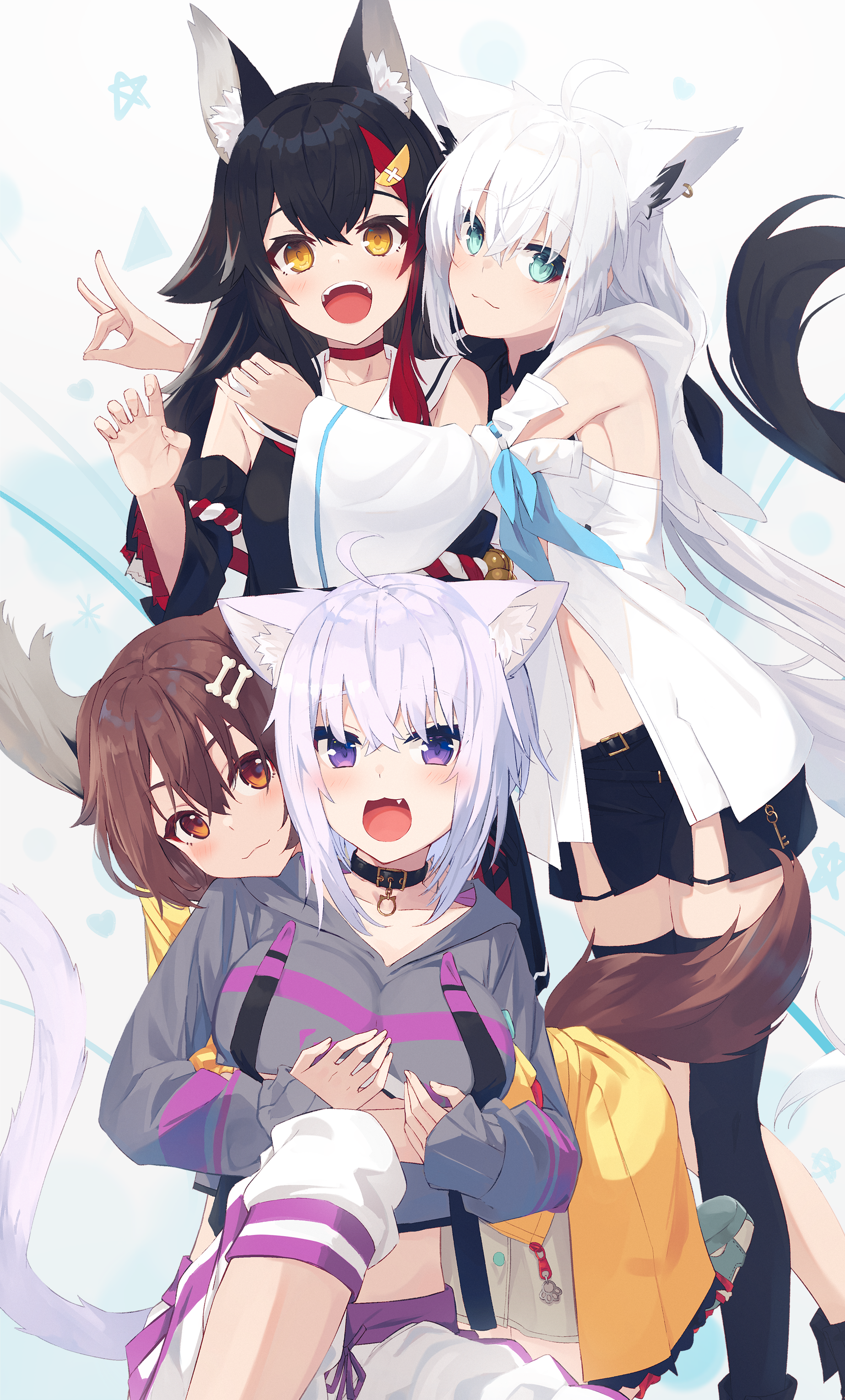 Hololive Wolf Girls Shirakami Fubuki, Ookami Mio, Inugami Korone, Nekomata Okayu HD Phone Wallpaper