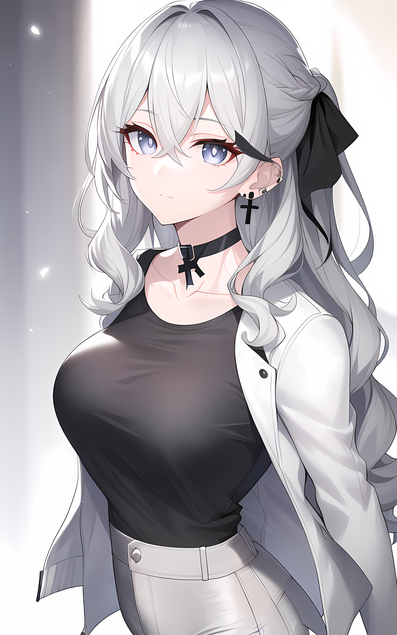 Anime girl with silver hair and silver eyes HD Phone Wallpaper