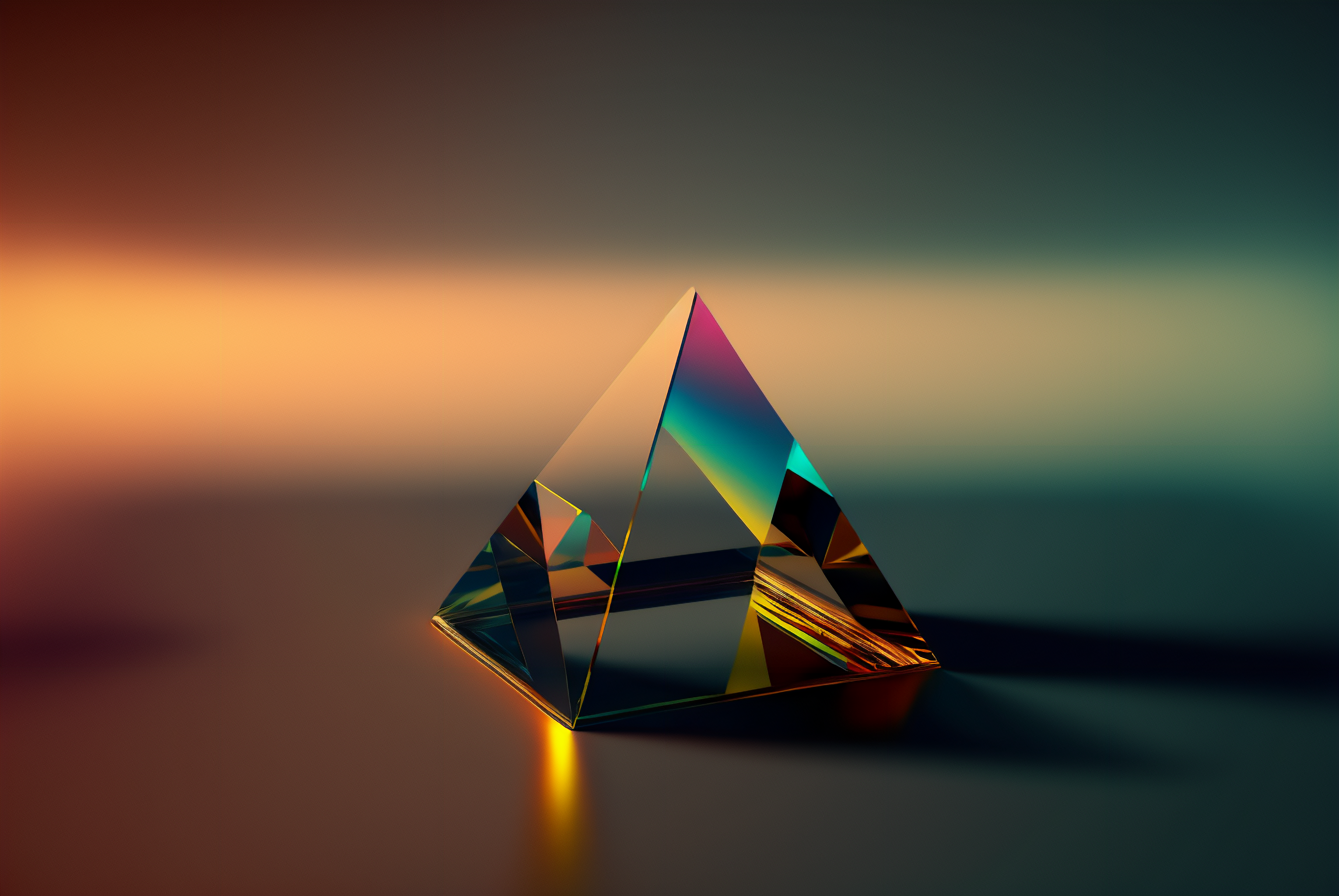 Glass pyramid with rainbow refractions on a blurry background HD Wallpaper